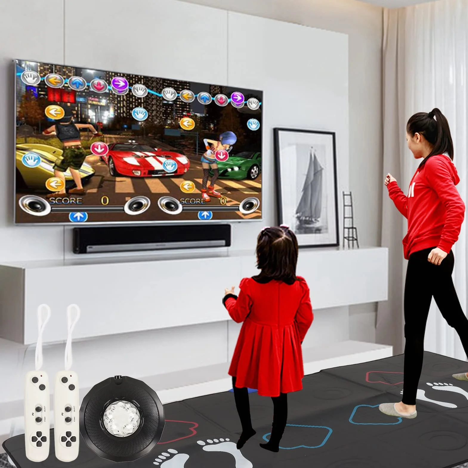 Mata do Tańca dla Dzieci i Dorosłych, Bezprzewodowa Muzyczna Elektroniczna Mata do Tańca z kamerą AR, 76+ Pieśni, 2 Kontrolery z Czujnikiem Ruchu, Interfejs HDMI do Telewizora PC