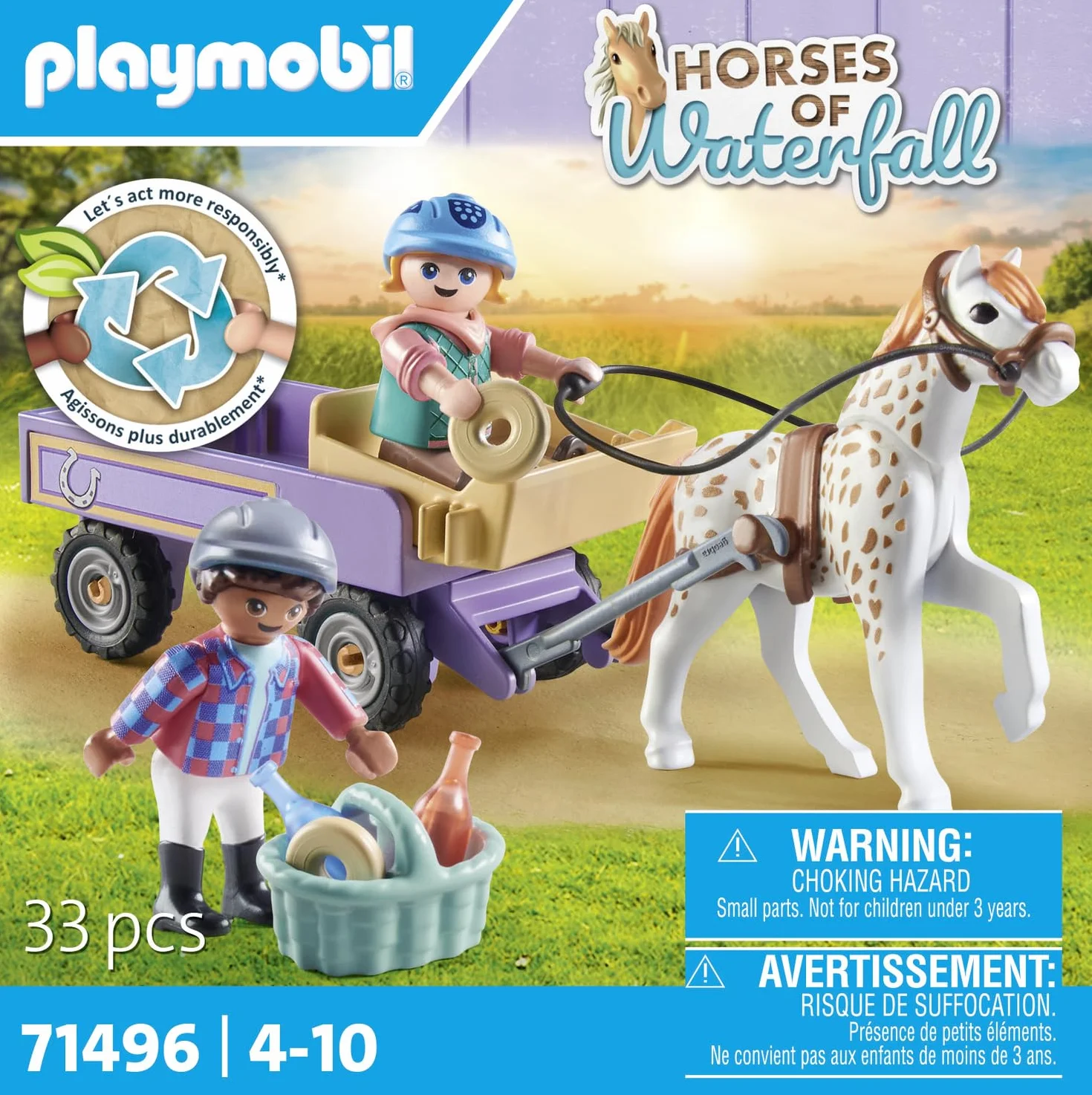PLAYMOBIL Horses of Waterfall 71496 Powóz kucyków, urocza wycieczka z kucykami, ciekawe przygody na Ranczu Waterfall, zestawy odpowiednie dla dzieci od 4 roku życia