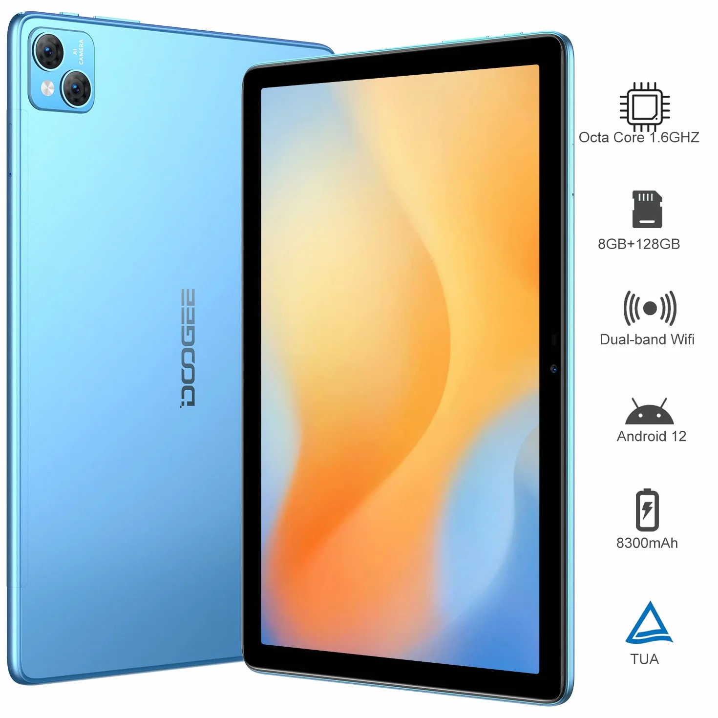 Tablet 10,1 cala, tablet 15 GB RAM 128 GB ROM (1 TB rozszerzany), Android 12 5G + 2,4G WiFi |13 MP + 8 MP | Ekran HD IPS |8300mAh | Bluetooth 5.1| Niebieski długopis dotykowy
