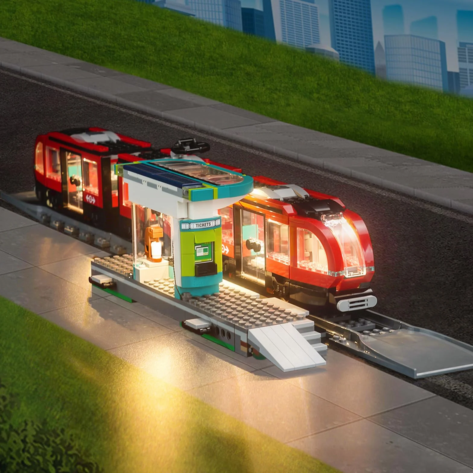 Zestaw lampek LED kompatybilny z Lego Downtown Streetcar i Station (bez modelu), dekoracyjne oświetlenie tramwaju 60423 City z przystankiem zabawkowym kreatywnym