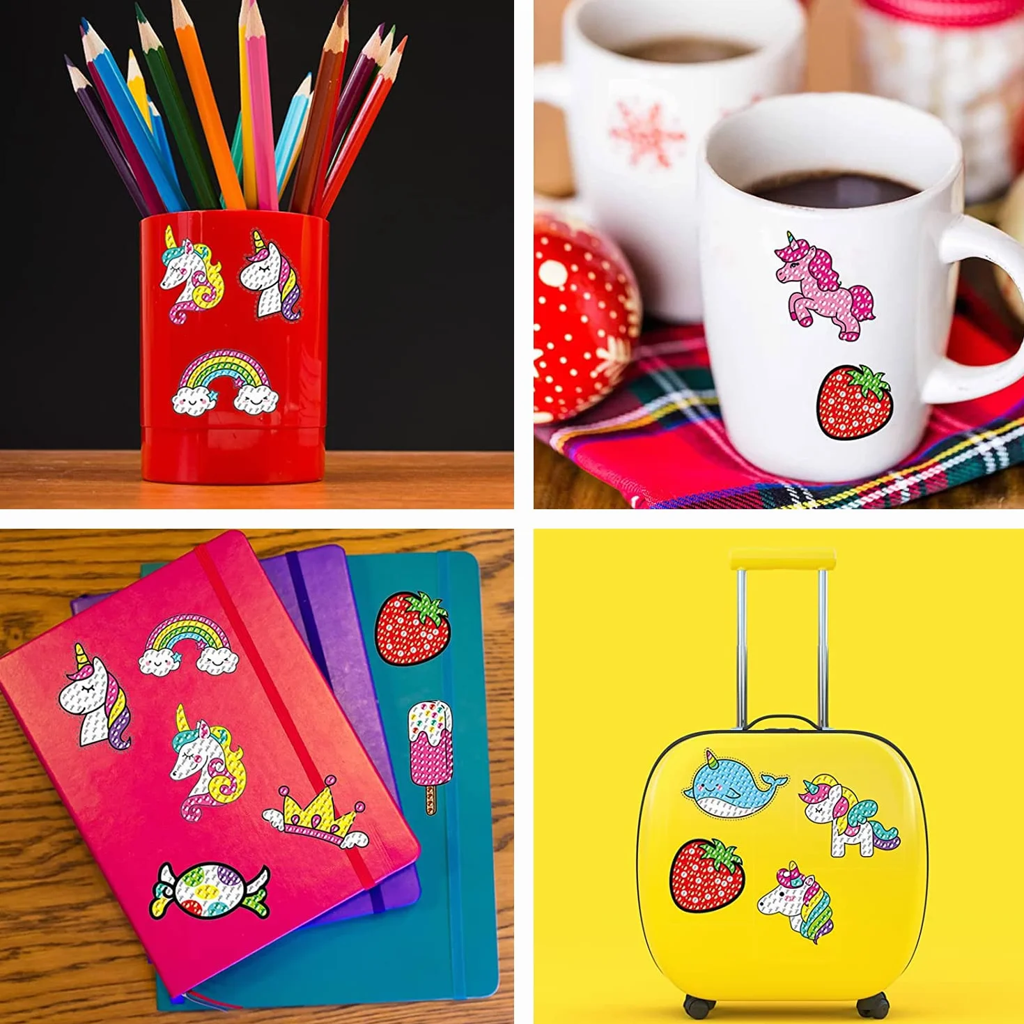 Diamentowe Naklejki do Malowania, CAYUDEN 20 szt. Jednorożec Diamond Painting Stickers Dzieci 5D DIY Diamentowe Naklejki Dzieci Dziewczyny Syrenka Zestaw do Malowania Diamentami Króliczki dla Dzieci