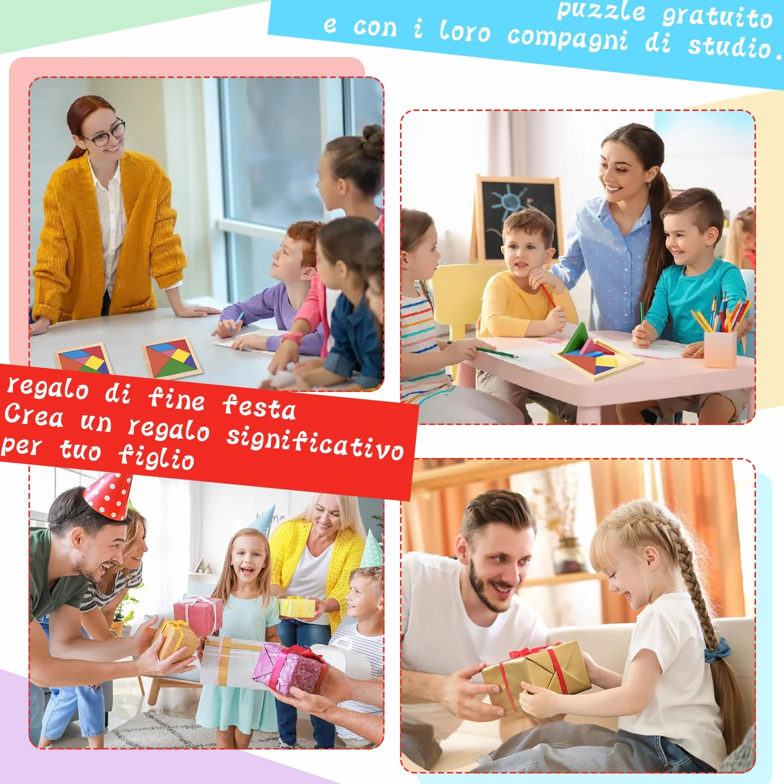 Tangram zestaw 24 gadżetów na urodziny dziecka, prezenty urodzinowe dla dzieci, fantastyczna gra logiczna, Tangram puzzle, prezenty dla dzieci