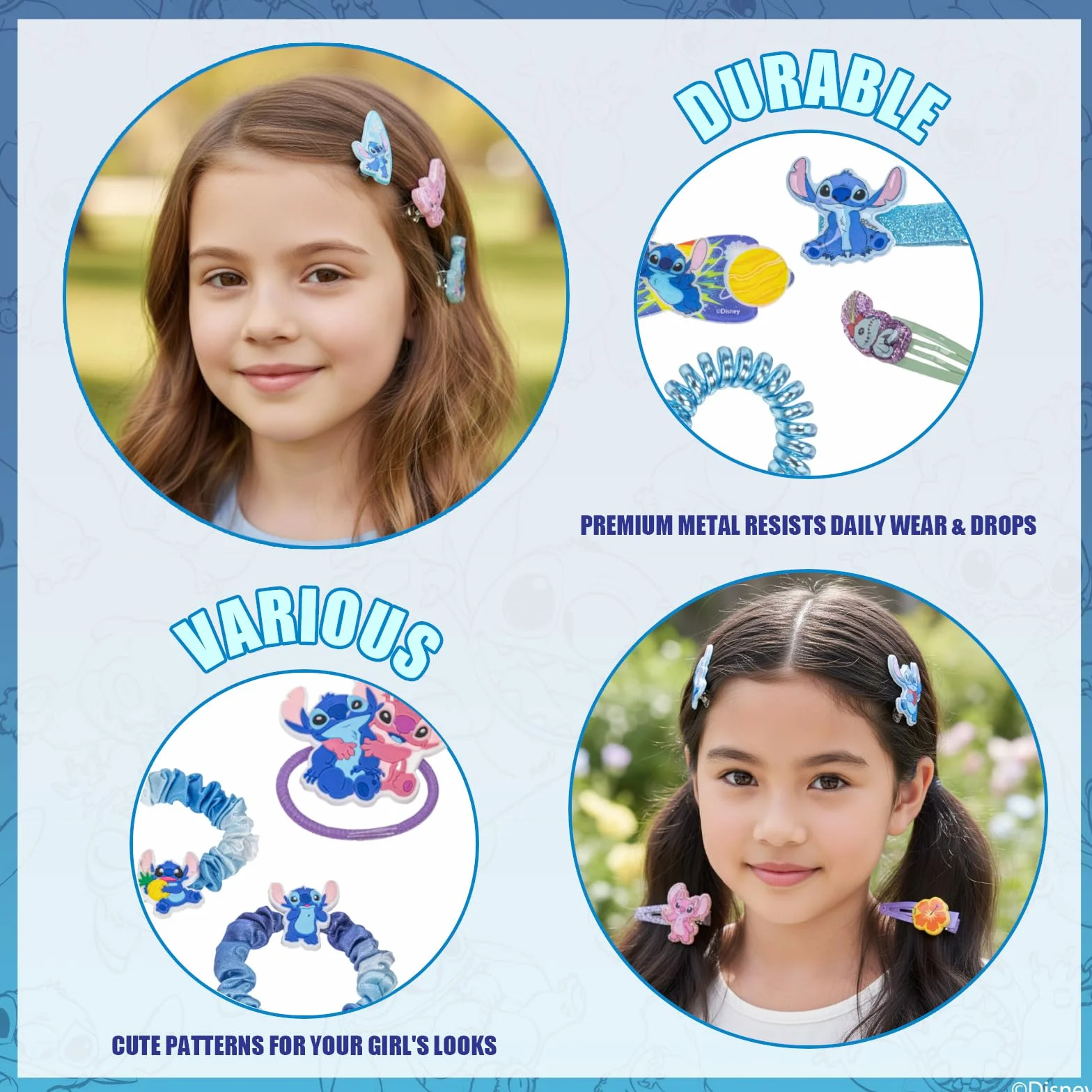 Stitch Akcesoria do Włosów 22 szt Spinki Gumki Dziewczynki 3+