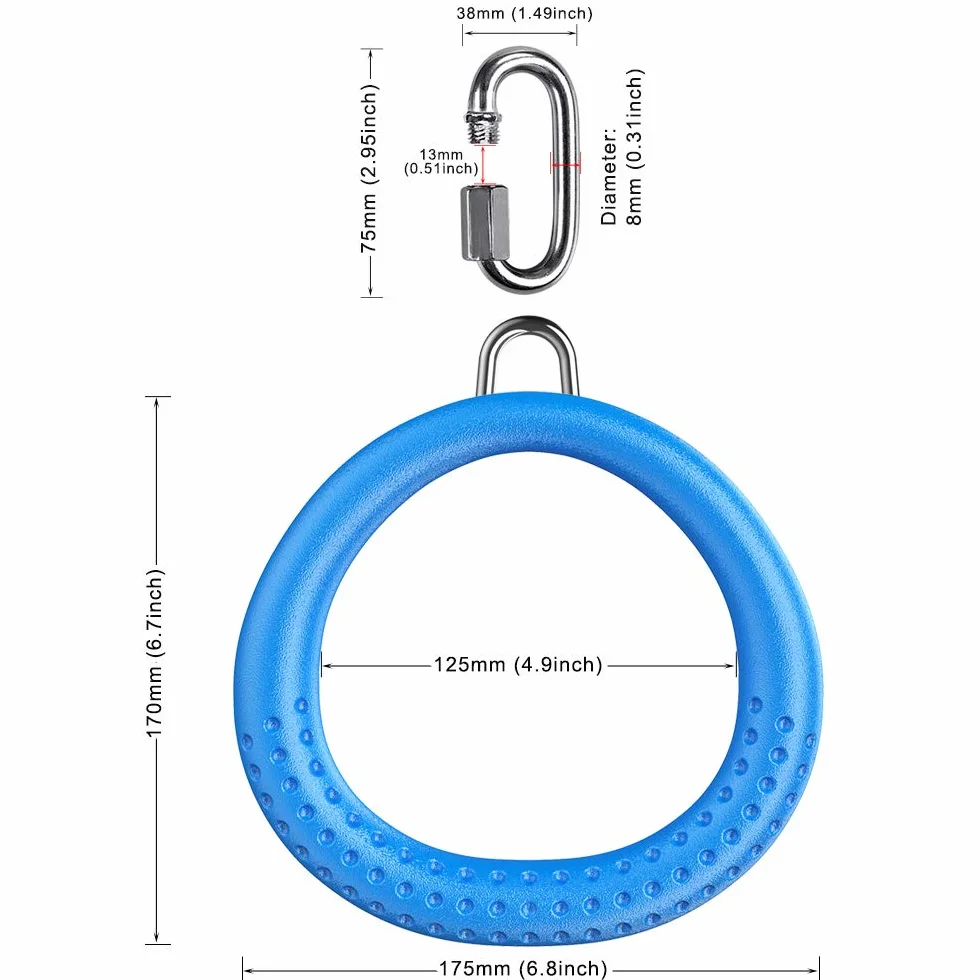 Dolibest SELEWARE 2 Pack Ninja Gymnastics Rings, Monkey Ring, Outdoor Backyard Ninja Accessory Set, Swing Bar Rings, Obstacle Track for Training Equipment for Children, 1000 lb Capacity