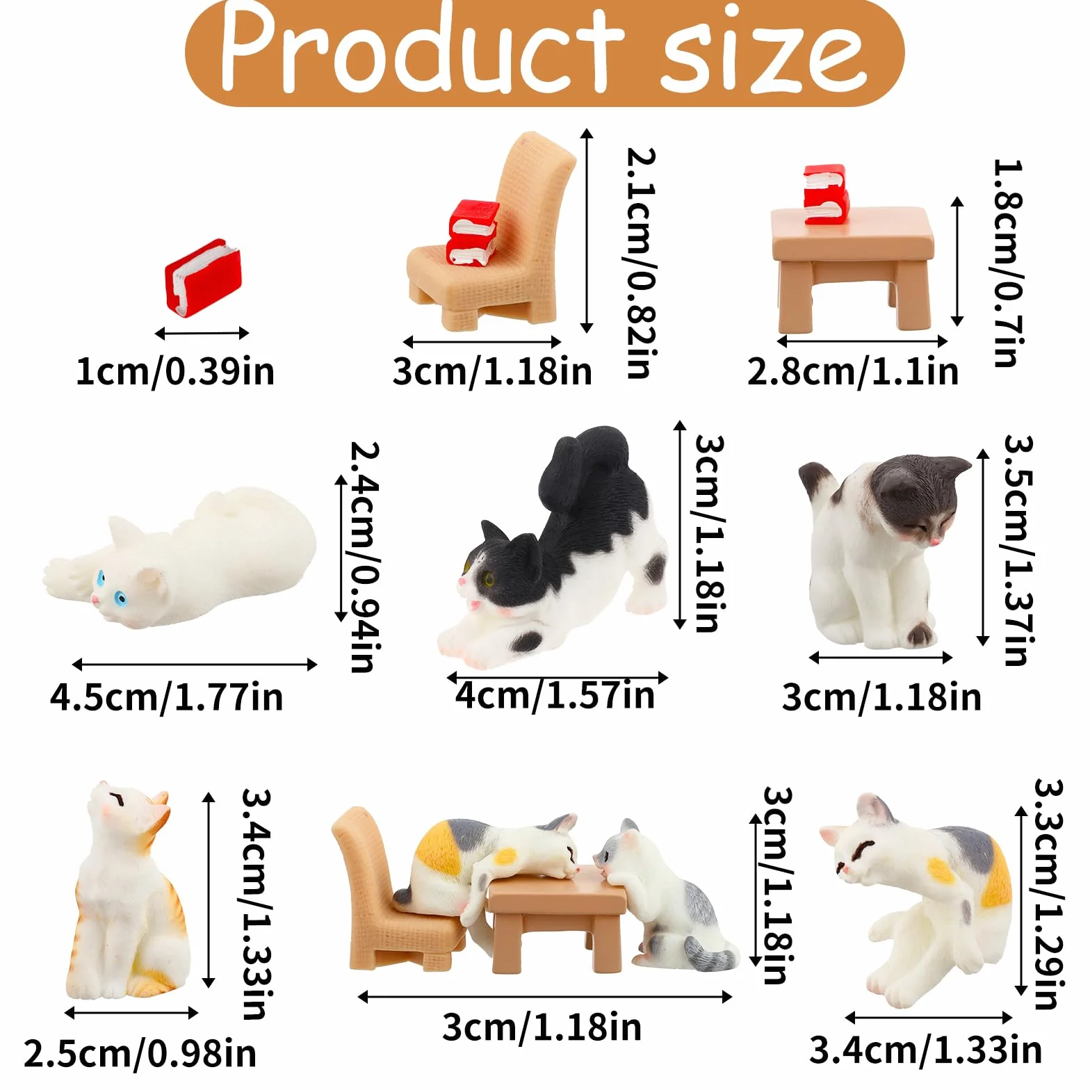 Cobee Domek dla lalek, mini figurki kota, 1:12, realistyczne figurki kociąt, ozdoba na ciasto, miniaturowe statuetki zwierząt, ozdoby do domu, krajobrazu, dekoracja imprezowa, 10 szt