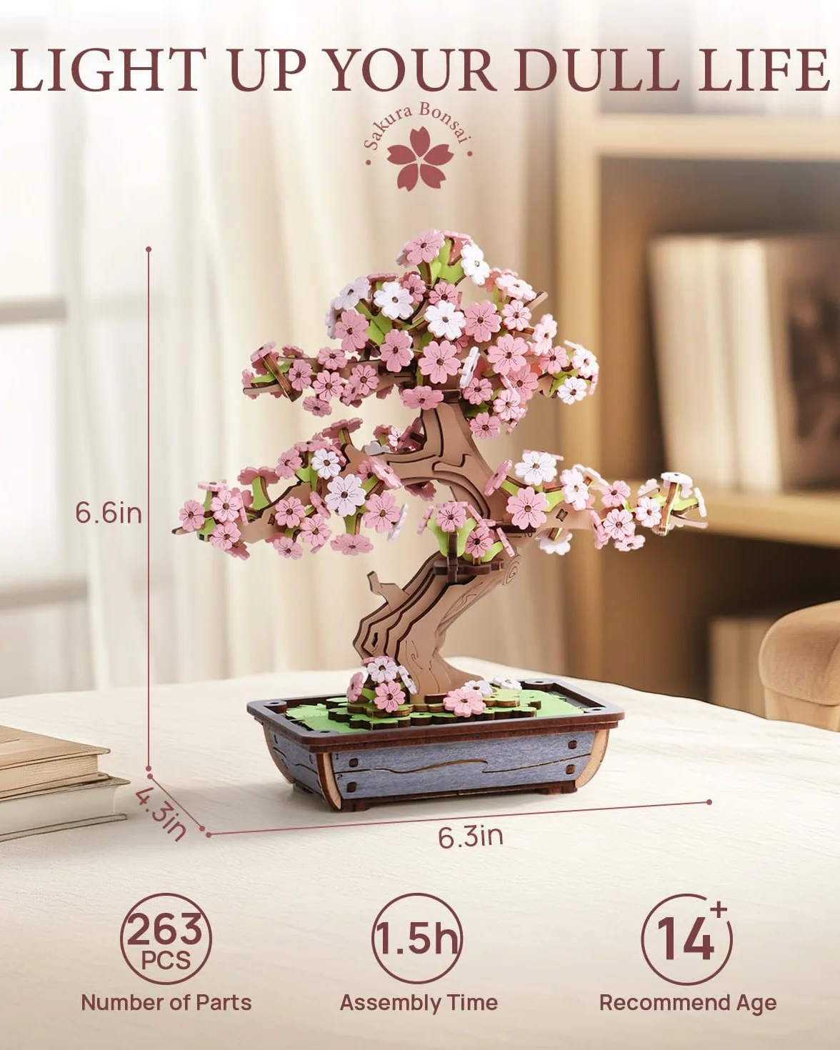ROWOOD Sakura Bonsai puzzle 3D, drewniane zestawy modeli dla dorosłych do budowania, DIY, klasyczne zestawy konstrukcyjne Sakura, idealne jako dekoracja domu, prezent świąteczny i urodzinowy