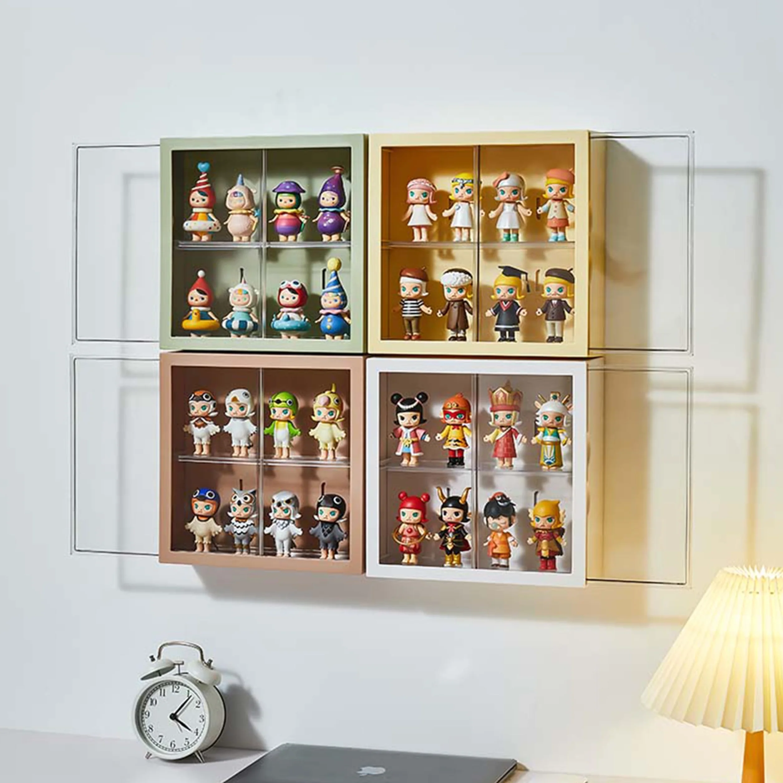 Azatemgo Naścienna witryna ekspozycyjna na przedmioty kolekcjonerskie, przezroczysta, pyłoszczelna, 2-poziomowa, do miniaturowych modeli samochodów, Lego, figurek, Funko Pops (24,5 x 24,5 x 8 cm
