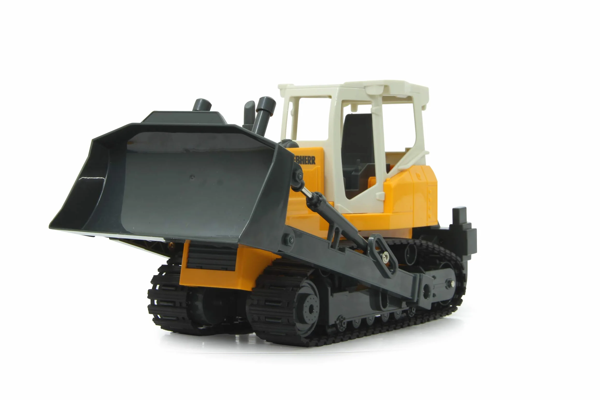 Gąsienica planierska Liebherr 1:20 2,4 GHz – programowalne funkcje, realistyczny dźwięk silnika (z możliwością wyłączenia), łopatka podnoszenie/opuszczanie, wertykulator w górę/w dół (ręczny)