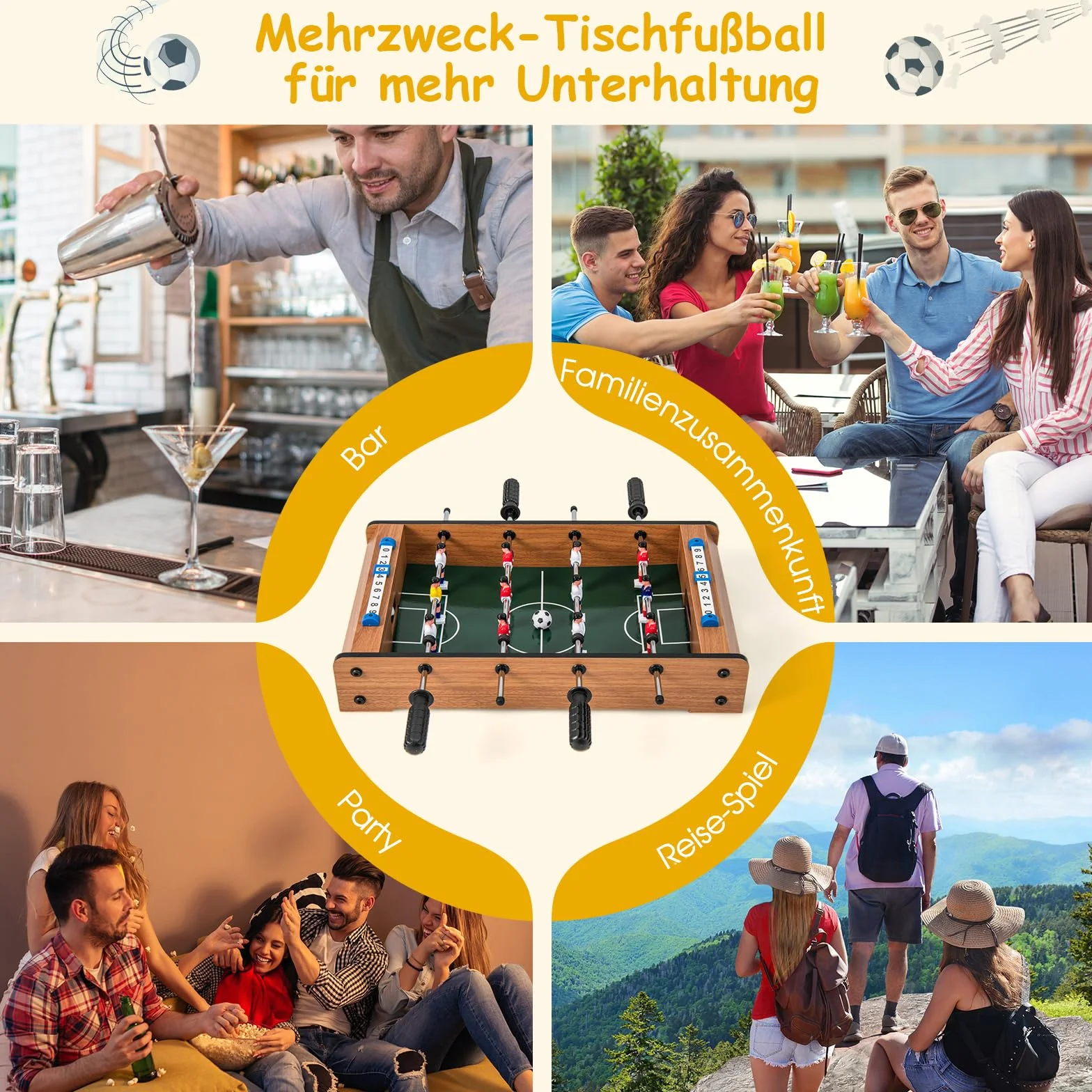 COSTWAY Mini Piłkarzyki dla 2 Graczy, Stół do Gry z Drewna, Wytrzymały Uchwyt, 2 Piłki i Tablica Wyników, dla Dorosłych i Dzieci, 51 x 30,5 x 9 cm