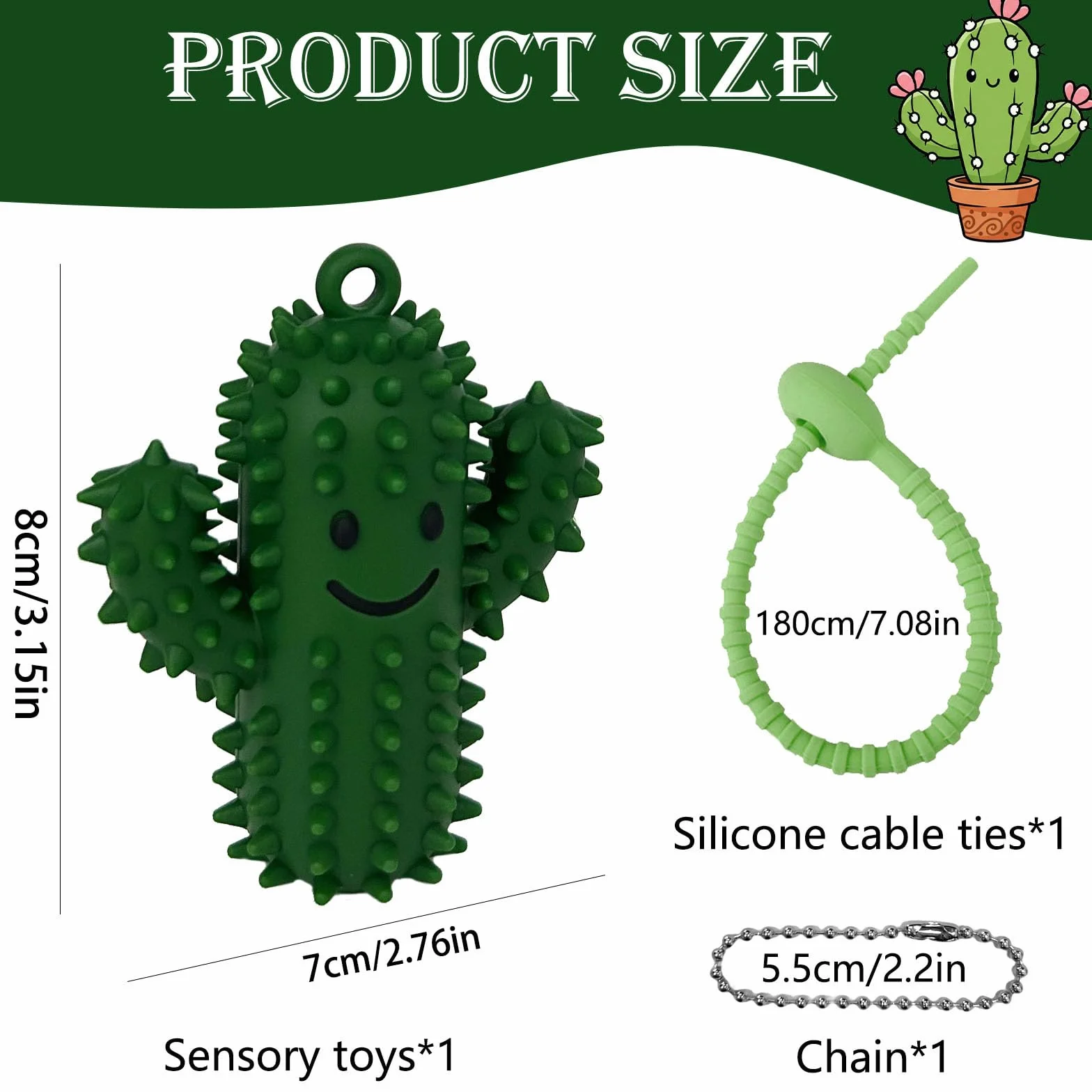 Spiky Grippie Stim Brelkain Fidget Zabawka Silikonowa Kaktus Bólu 1 Szt Zielony