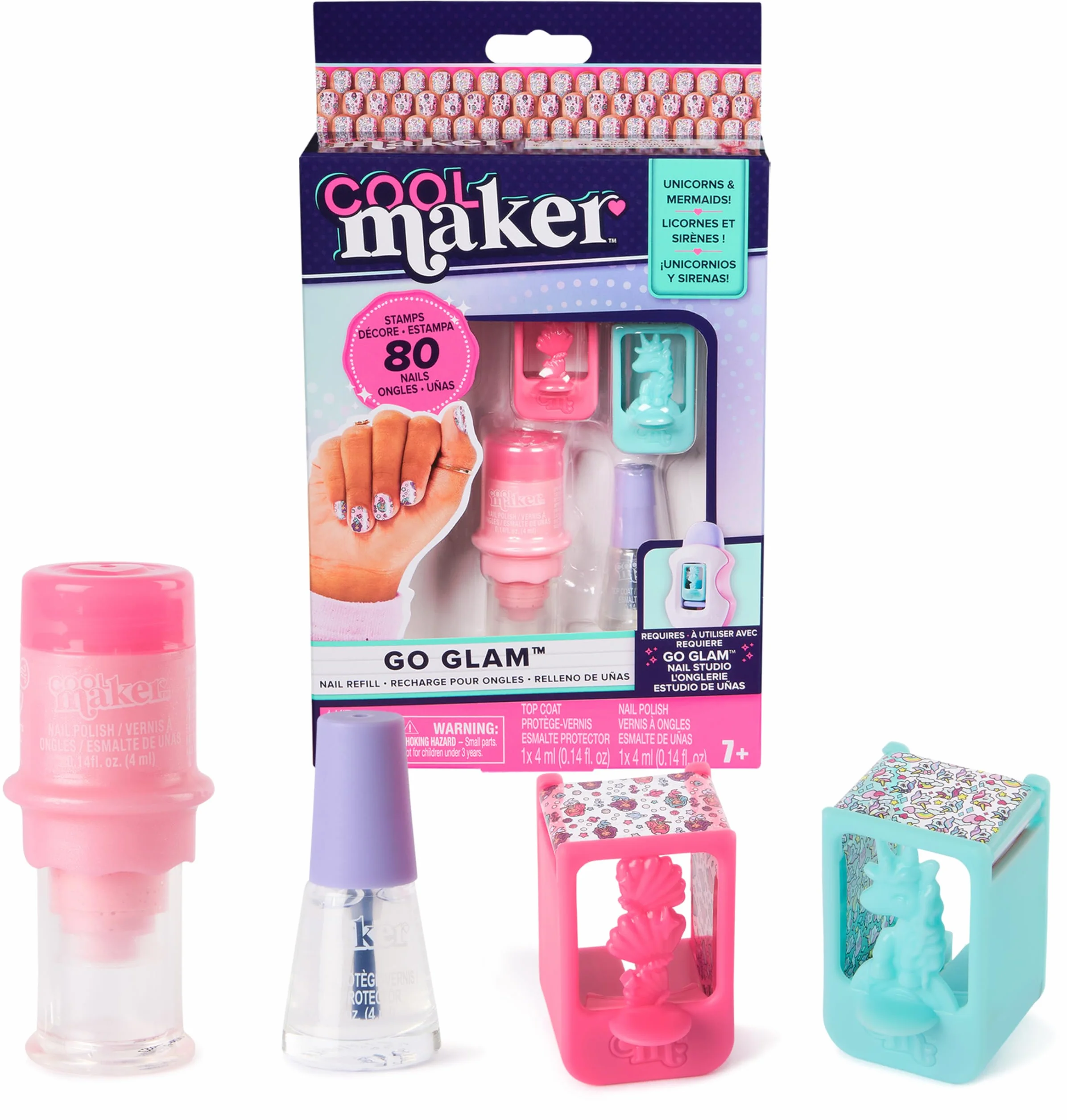Cool Maker, GO Glam zestaw do paznokci, wzór jednorożca i syrenki, styl 80 gwoździ (opakowanie może się różnić), sztuka i rękodzieło, zabawki dla dzieci w wieku od 7 lat