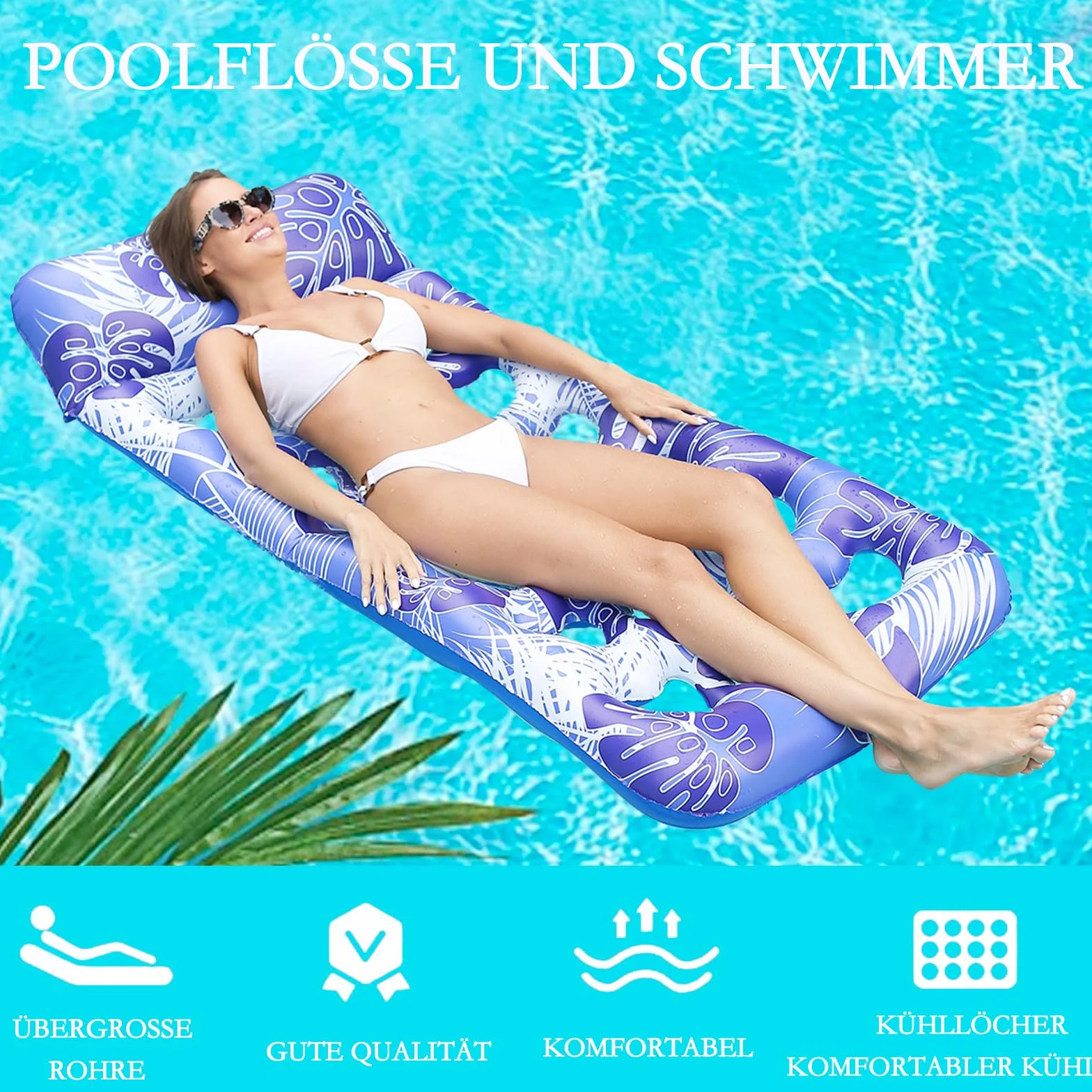 Pływający nadmuchiwany hamak 180 x 90 cm, hamak basenowy nadmuchiwany basen nadmuchiwane łóżko pływające nadmuchiwane maty z otworami na plażę basen lato impreza