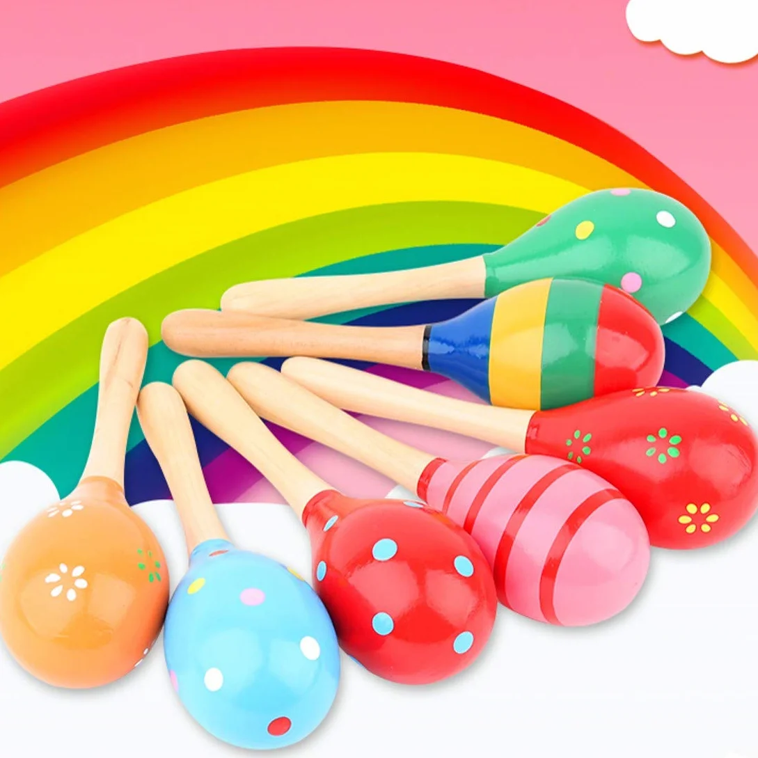 JZK 8 drewnianych grzechotek Maraca, shaker, perkusja, muzyka, zabawki edukacyjne, prezent na baby shower, dzień dziecka, urodziny dziecka (losowy kolor)