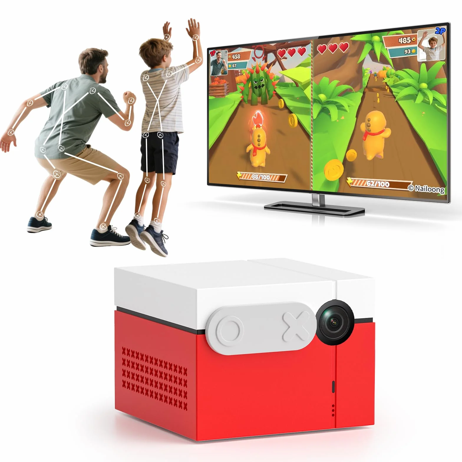 KINHANK MotionX Konsola do Gier z Czujnikiem Ruchu - Interaktywna Konsola do Gier dla Rodziców i Dzieci, Stałe Aktualizacje/Brak Kontrolera/Brak Subskrypcji, Prezent dla Dzieci, Plug & Play, 41 Gier