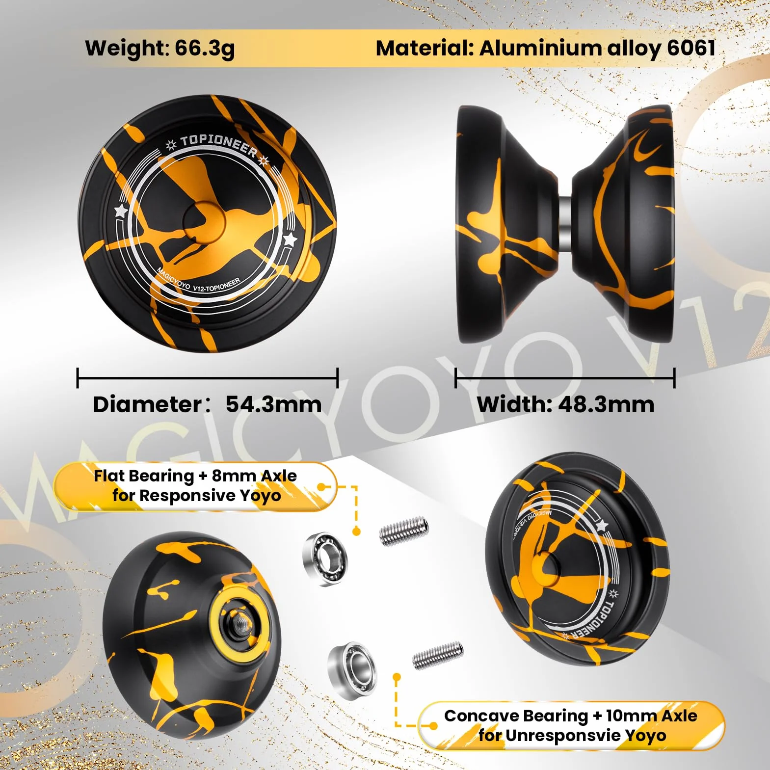 MAGICYOYO V12 Profi JoJo Spin Yoyo dla początkujących i zaawansowanych, podwójny metalowy JoJo responsywny i niereagowalny, wytrzymały stop aluminium Trick-JoJo, w zestawie zestaw Yoyo