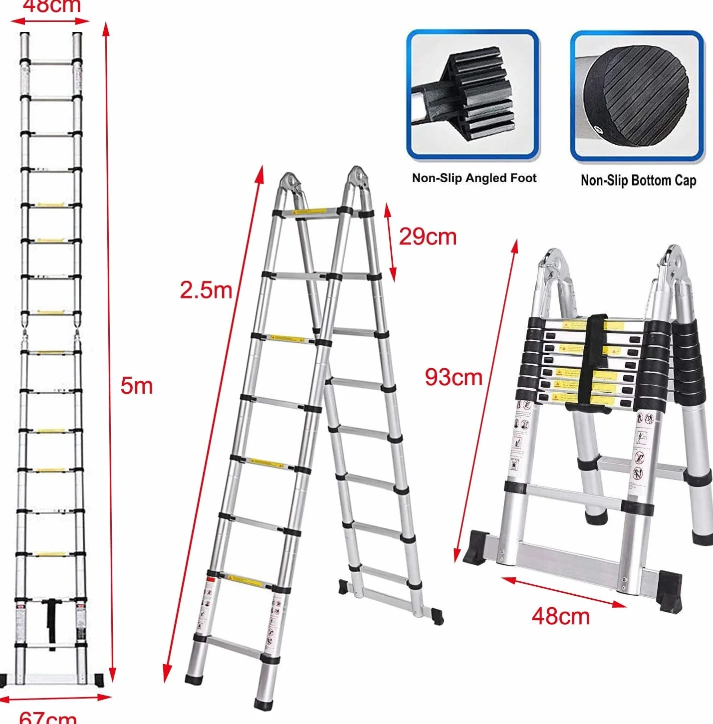 TREPPE Drabina teleskopowa Aluminium Dwustronne 5m (2,5m + 2,5m)