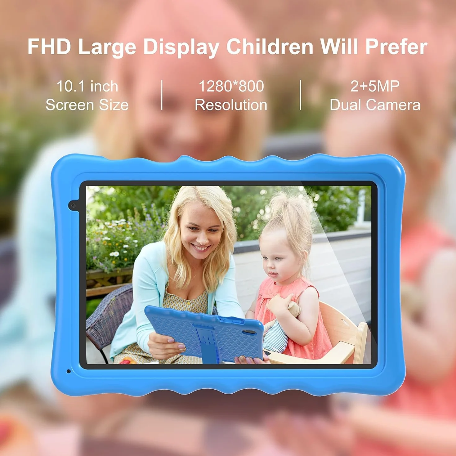 Tablet dla dzieci, tablety dla małych dzieci z odpornym na wstrząsy etui ochronnym, kontrola rodzicielska, podwójny aparat, Bluetooth, WiFi, 10,1-calowy tablet z systemem Android 13 dla dzieci