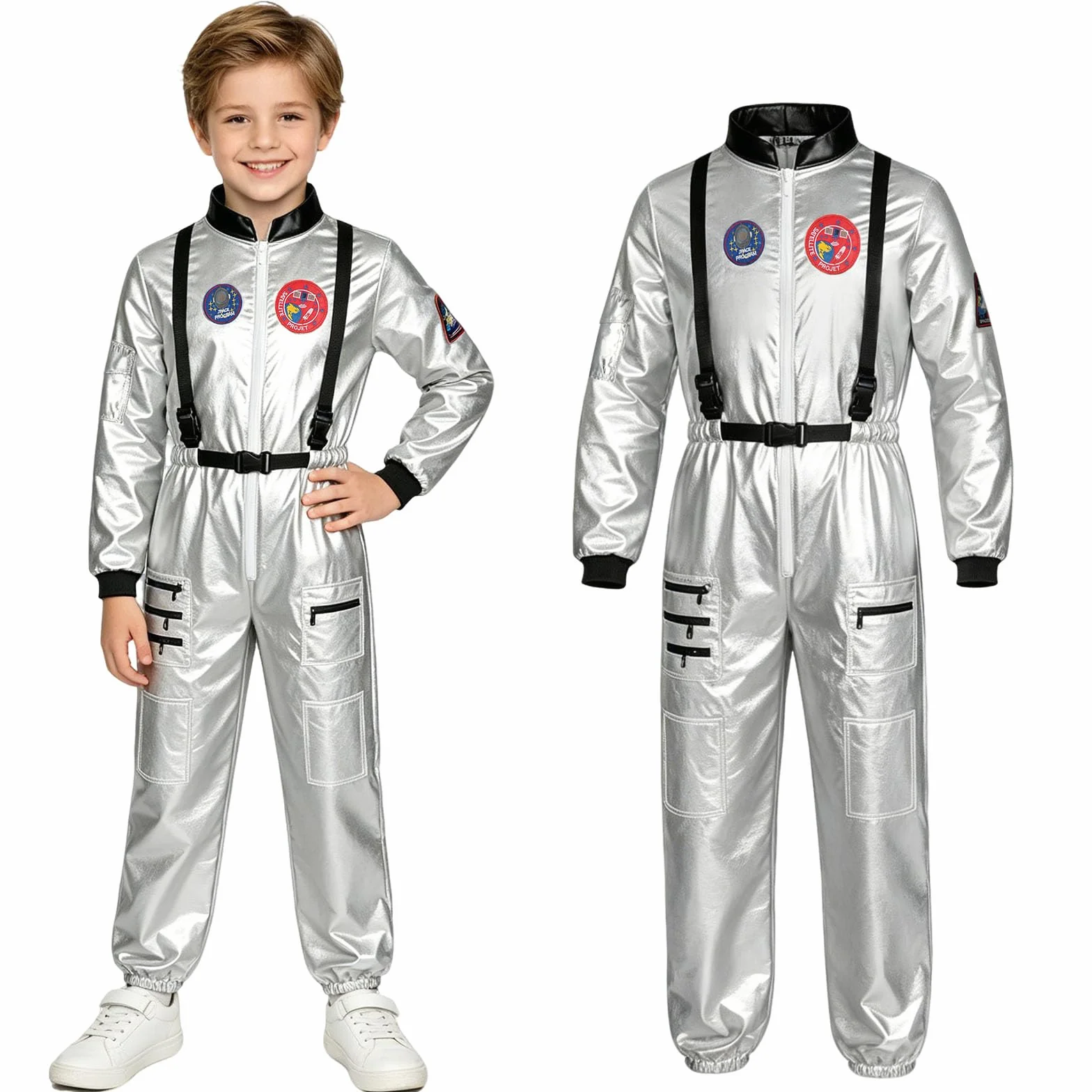 Kostium astronauta dla dzieci srebrny kosmiczny na karnawał Halloween Cosplay 3-12 lat