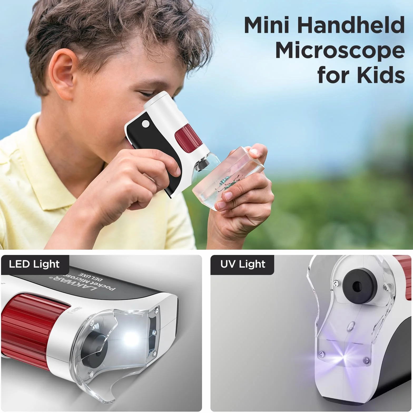 Mini mikroskop kieszonkowy 60x-120x dla dzieci i dorosłych, przenośny mikroskop Miniscope dla dzieci, małych naukowców, uczniów i studentów