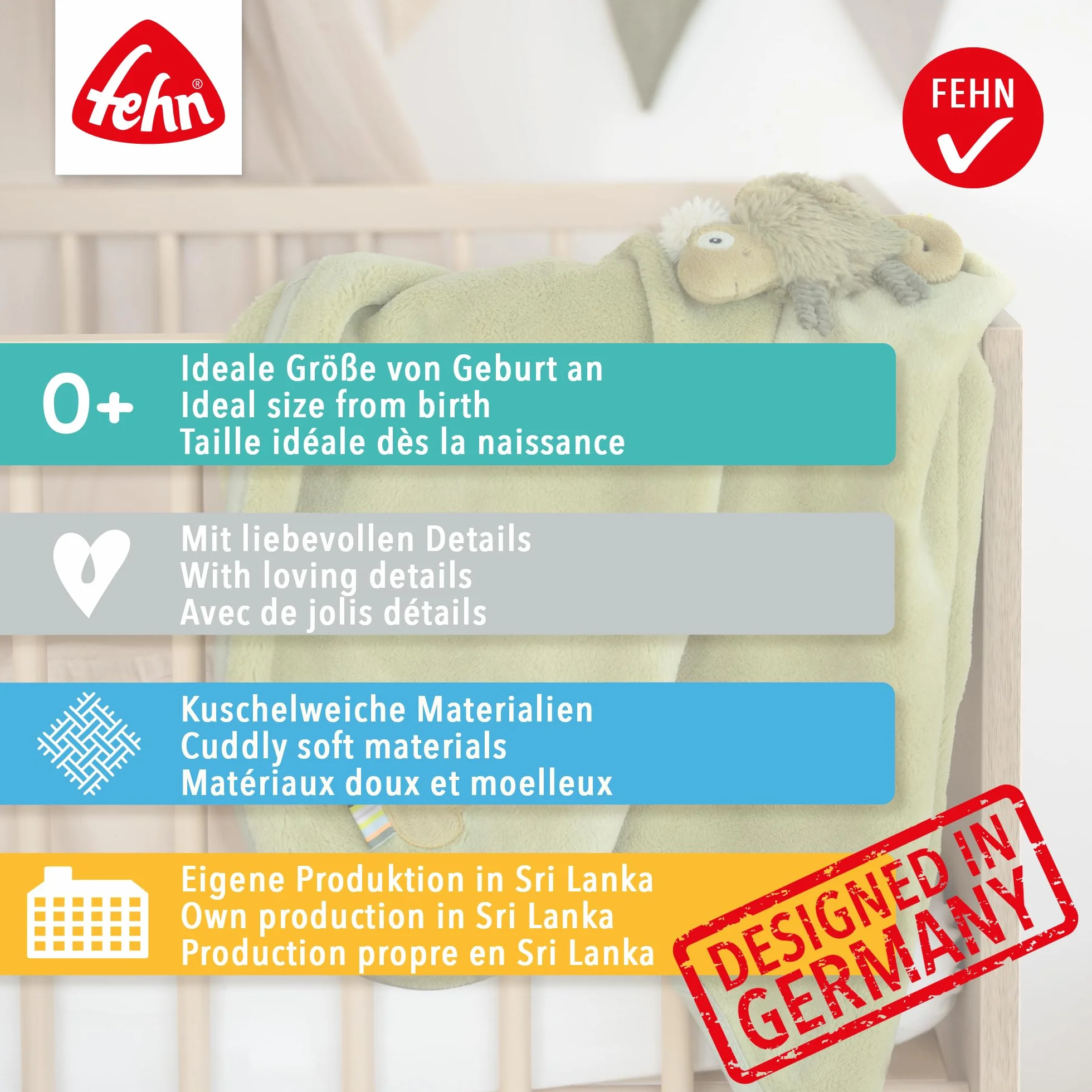 Fehn 065183 Kuscheldecke Fledermaus/Kuschelige Schmusedecke für Babys und Kleinkinder ab 0+ Monaten - zum Kuscheln, als Krabbelunterlage oder Schnuffeltuch, Maße: 100x75cm