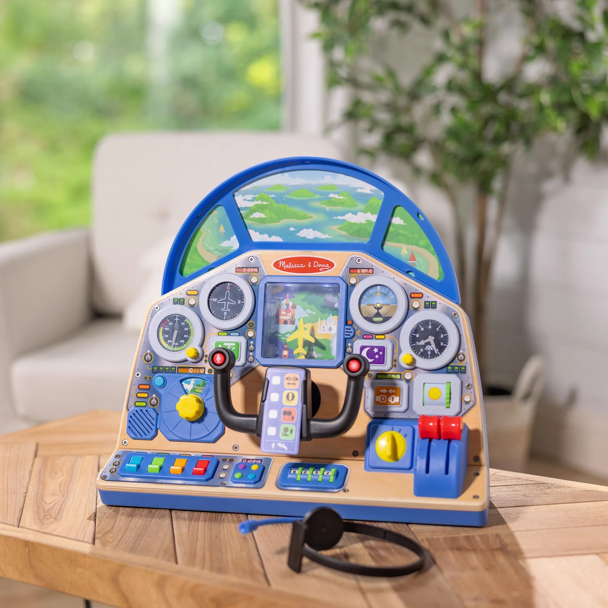 Melissa & Doug, Zabawkowa drewniana, interaktywna deska przyrządów samolotu odrzutowego dla chłopców i dziewczynek w wieku powyżej 3. roku życia