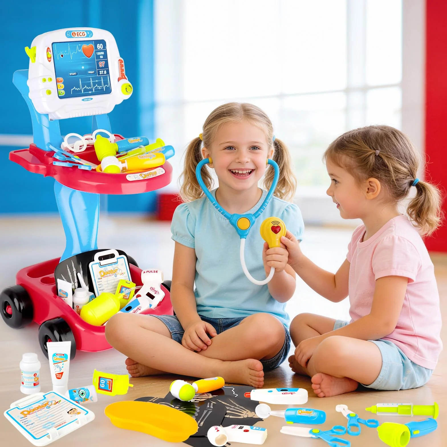 deAO Toys Little Doctor Kids Medical Center Hospital przenośny zestaw do odgrywania ról z akcesoriami
