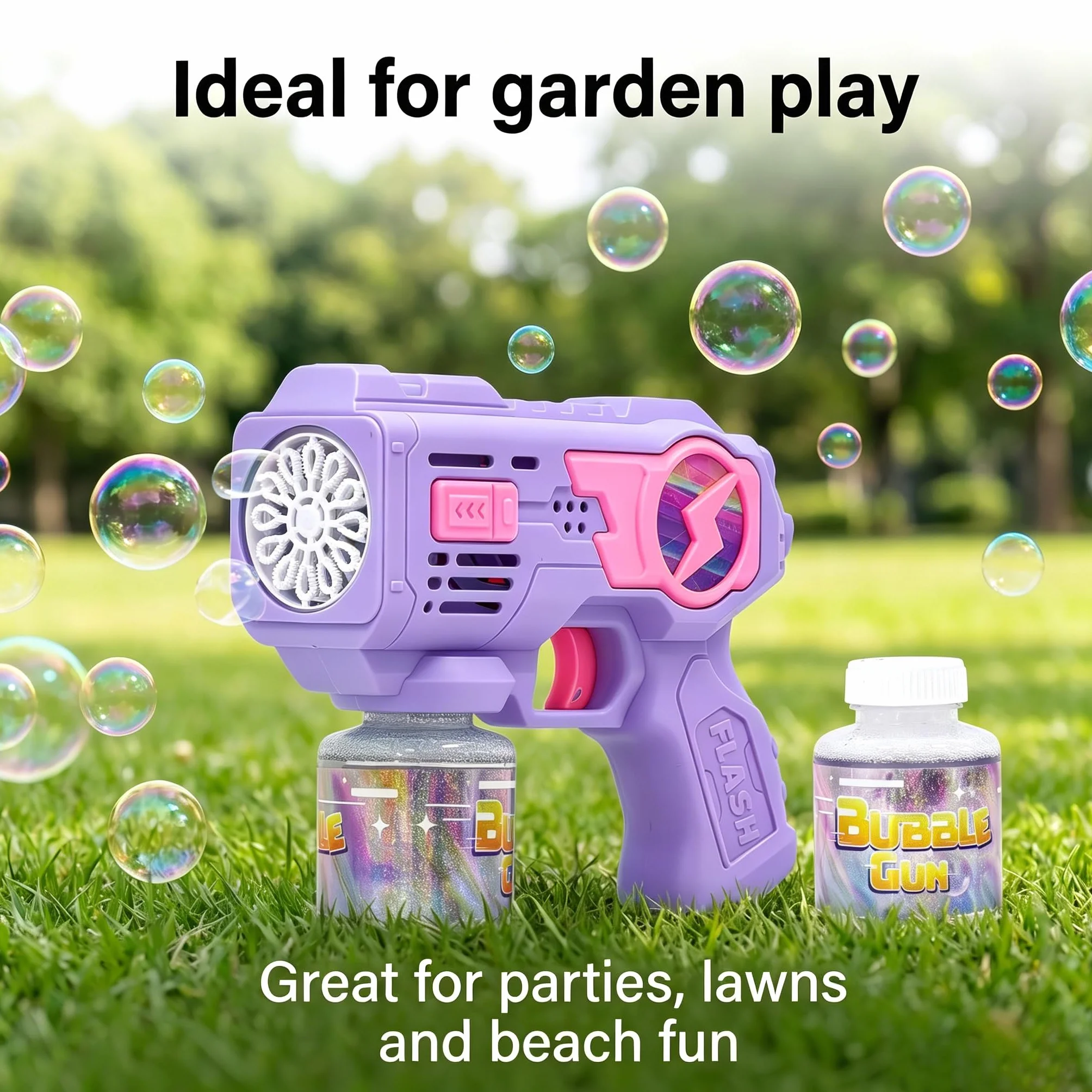 Pistolet do baniek, 1 szt. – automatyczna maszyna do robienia baniek z oświetleniem LED, 2 x 80 ml płynu do baniek, zabawka outdoorowa, prezent dla dzieci od 3 lat, fioletowy