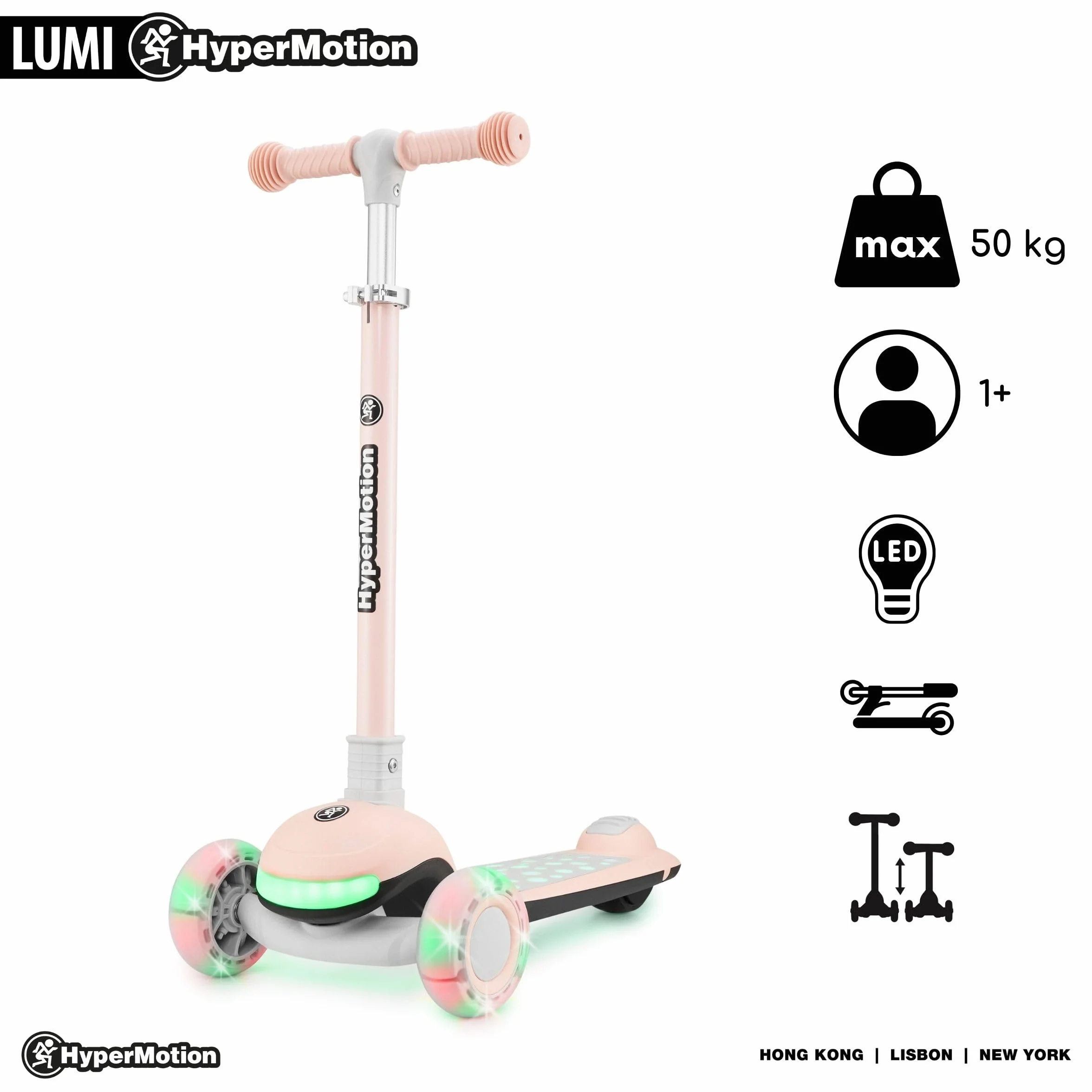 HyperMotion Hulajnoga Balansowa LUMI 3w1 z Podświetlanym Podestem i Kołami LED, Regulowanym Siedziskiem, Składana, z Kauczukowymi Kołami, do 50 kg, dla Dzieci od 1 Roku