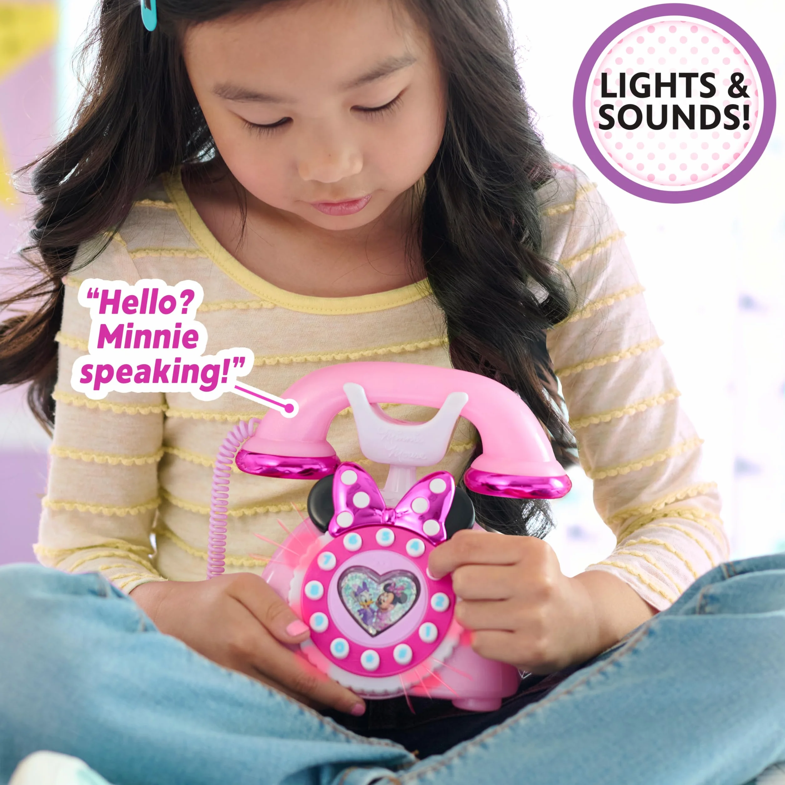 Disney Junior Minnie Mouse Ring Me Rotary Style Phone with Lights and Sounds, Pink