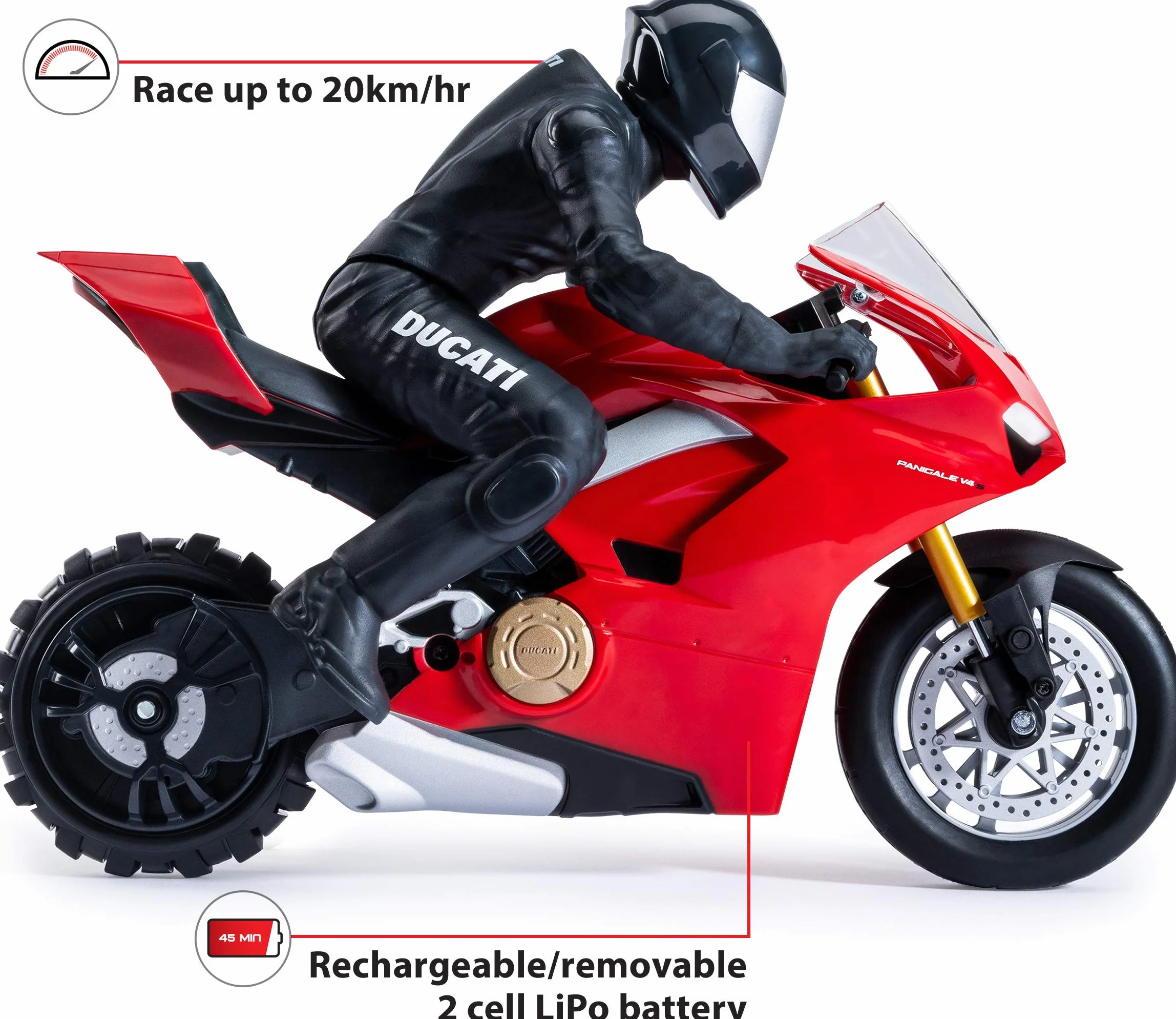 Spin Master - 6053427 - Upriser Ducati, autentyczny motocykl Panigale V4 S z pilotem zdalnego sterowania, skala 1:6