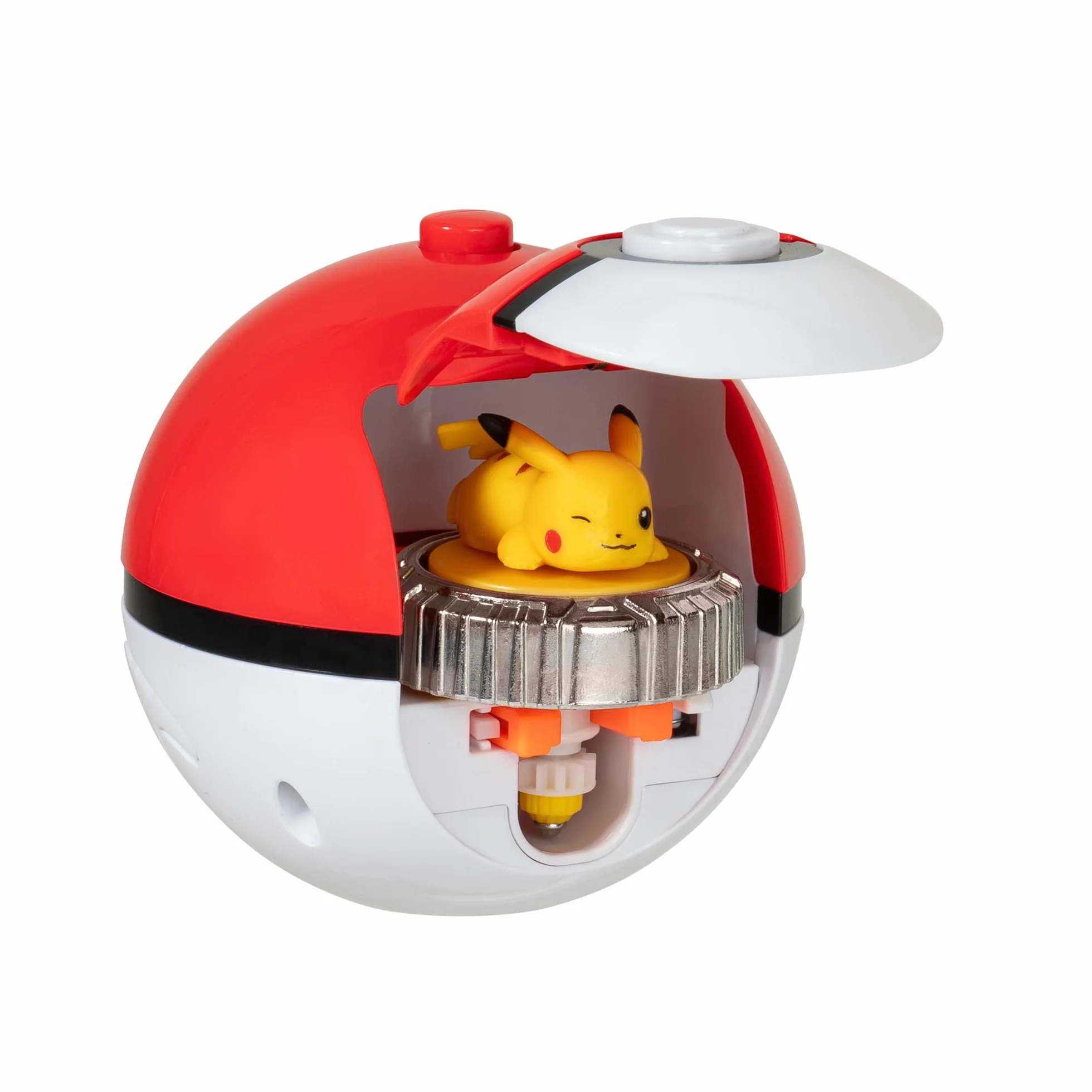 Bandai - Pokémon Arena + 4 Spinnery w Zestawie - 2 Wyrzutnie Pokéball + 4 Bączki Pikachu, Evoli, Caparchip i Salamche - Fighting - Zabawka Dla Dzieci 4 Lata i + JW4411