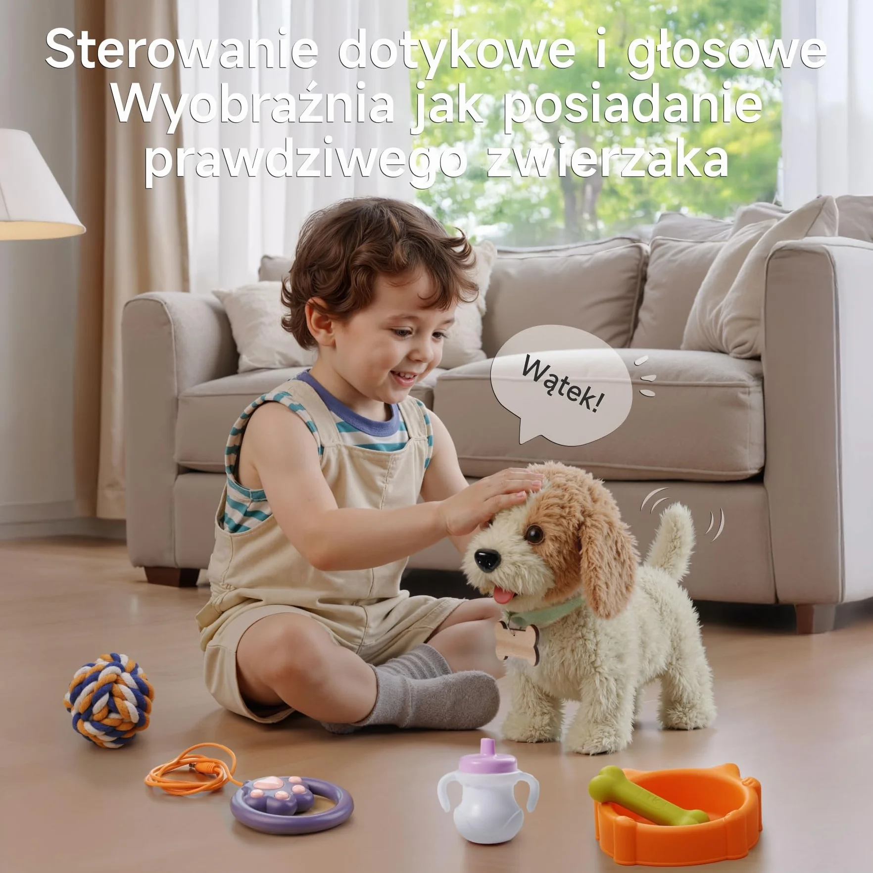 OR OR TU Chodzące Pies zabawki dla psów dla dzieci, chodzenie i szczekanie na smyczy, realistyczne interaktywne zabawki dla psów Pluszowy elektroniczny szczeniak dla dzieci 3+ lat Dziewczynki Chło