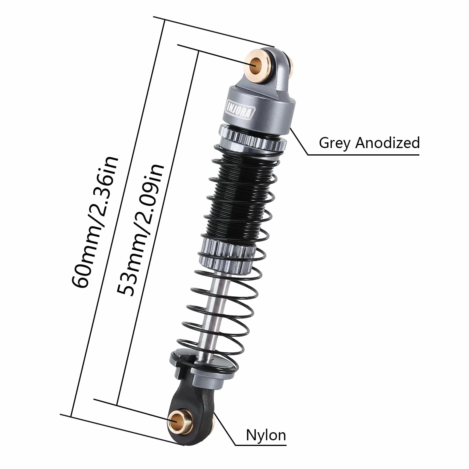 INJORA Amortyzatory 53 mm - Amortyzator gwintowany poch?aniacz oleju do TRX4M K10 High Trail Upgrade 1/18, szary