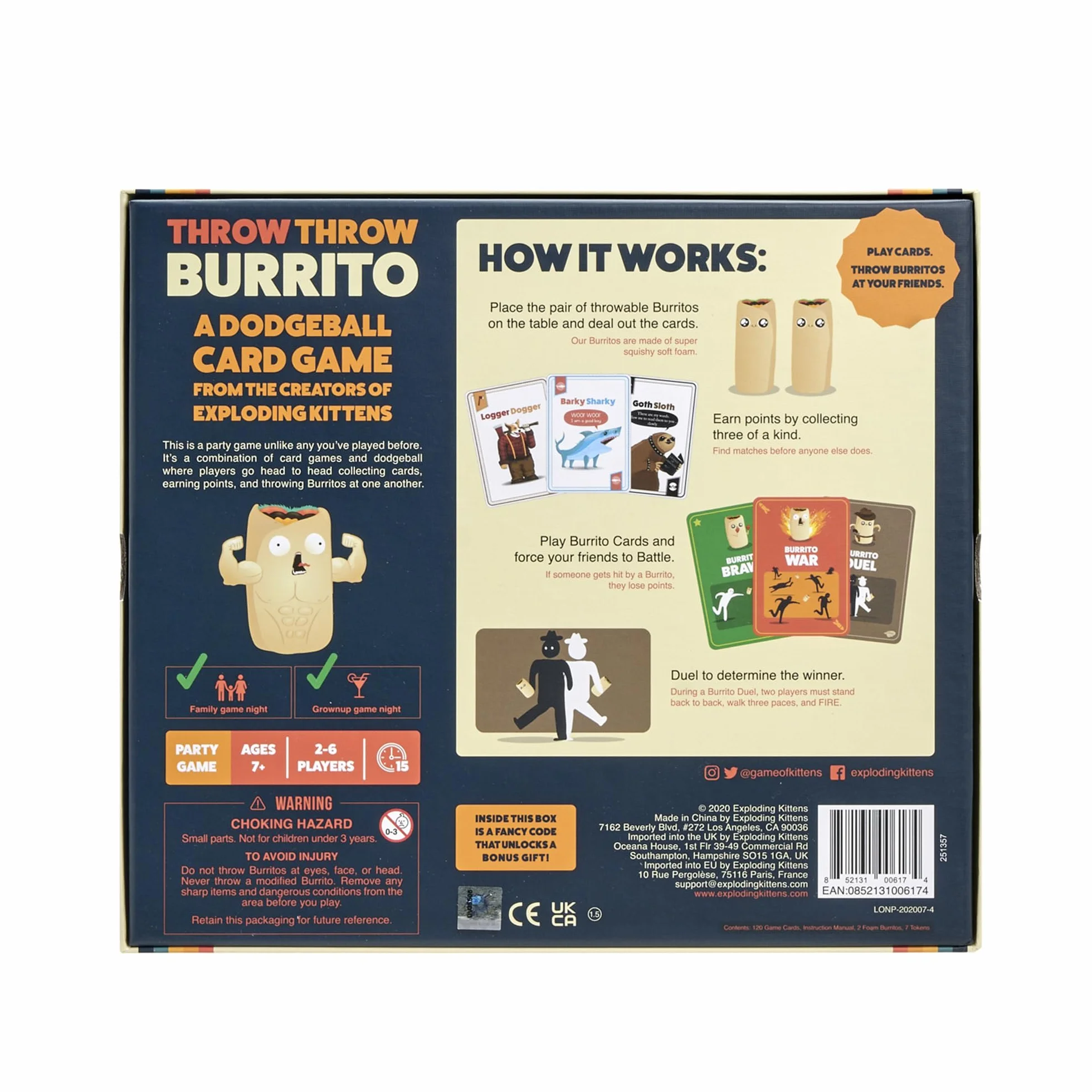 Exploding Kittens „Latające Burrito” od twórców – Gry karciane dla dorosłych, młodzieży i dzieciaków – Gry dla całej rodziny – Karciana gra w zbijaka - 120 kart