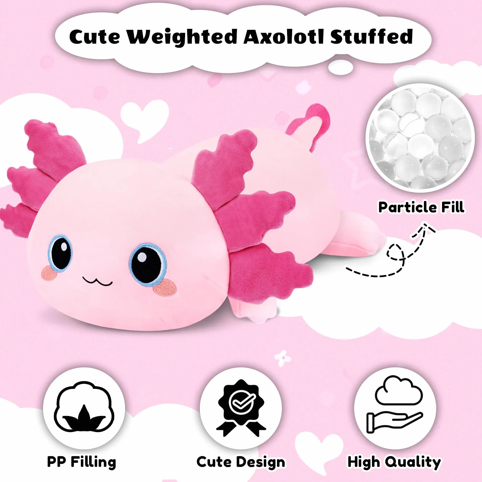 SQEQE Maskotka Axolotl, Kawaii pluszowa zabawka o wadze, miękka pluszowa zabawka jako prezent dla dzieci i dorosłych, 60 cm