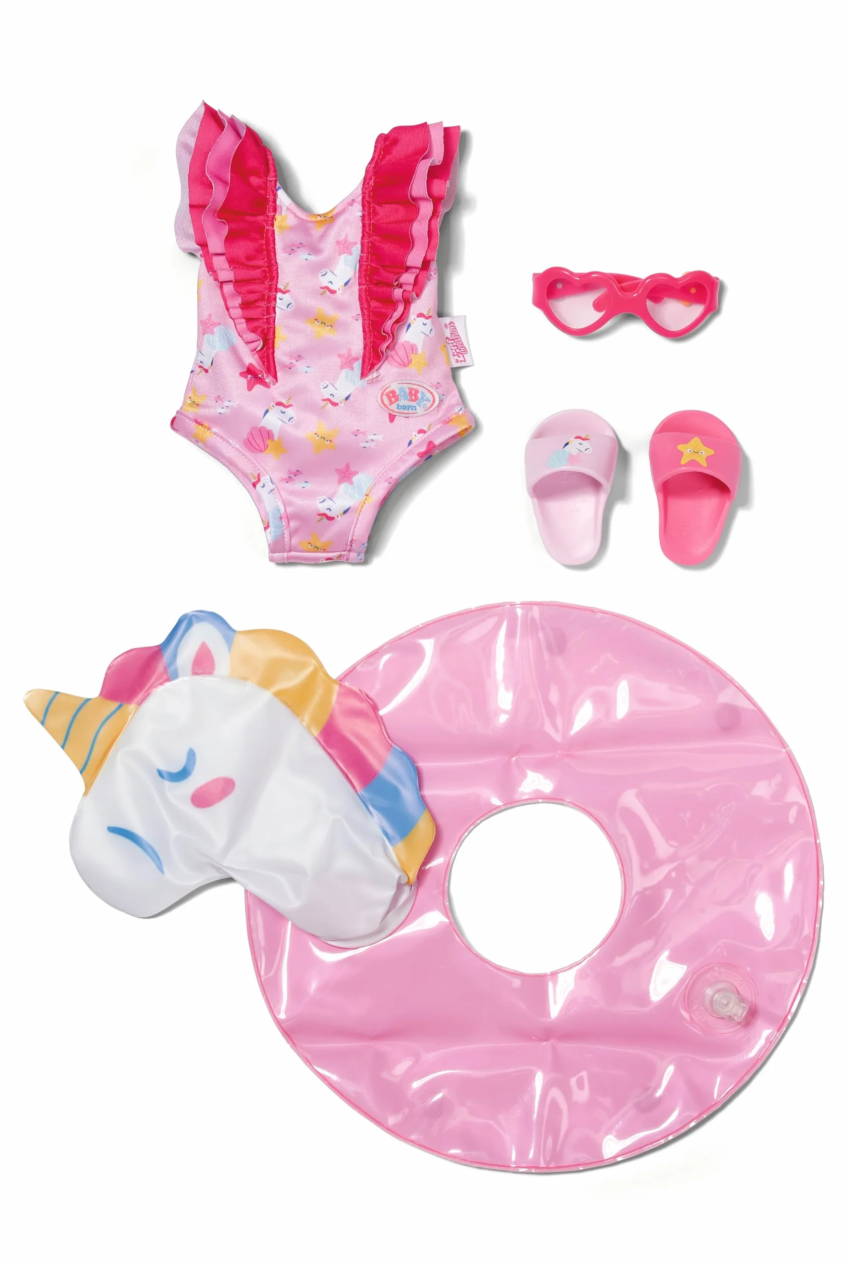 BABY born Zestaw do pływania z jednorożcem akcesoria kółkami kostium kąpielowy okulary przeciwsłoneczne dla lalek 43 cm Zapf Creation