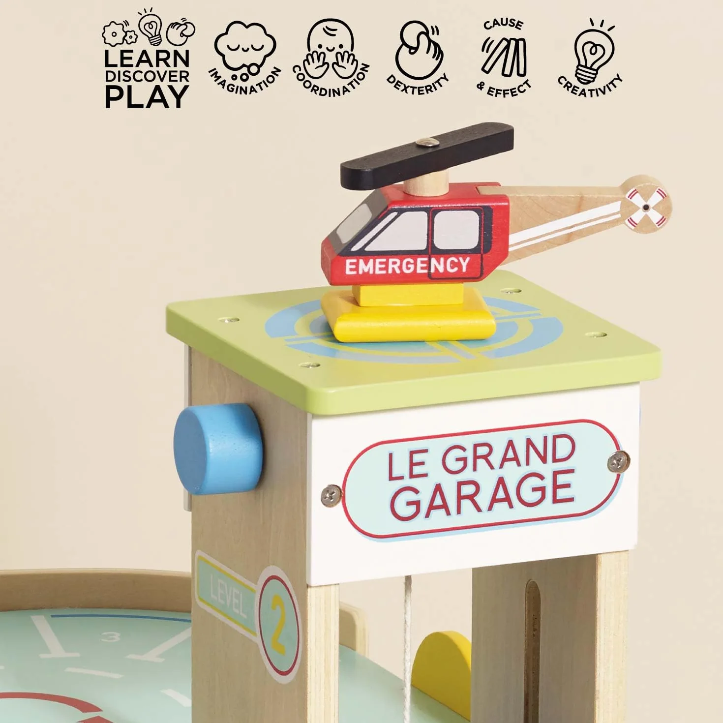 Le Toy Van - Iconic Wooden 3 Storey Le Grand Garage Toy Car Play Set - Set 7 Pieces, Play Vehicle Role Play Toys - Suitable For 3 Year Old +
