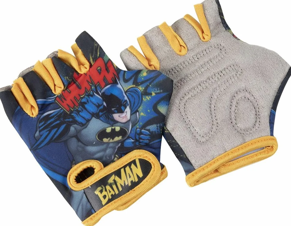 Para rękawiczek rowerowych dla niemowląt Batman superbohater żółty czarny nietoperz DC Comics bez palców