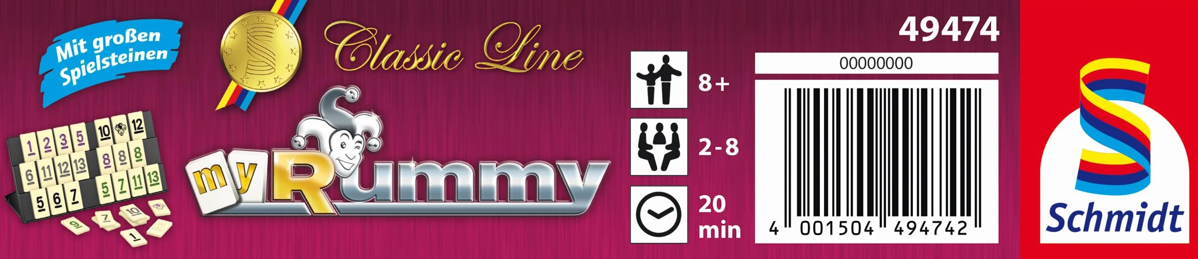 Schmidt Spiele MyRummy Classic Line, gra z dużymi kamieniami, metalowa puszka