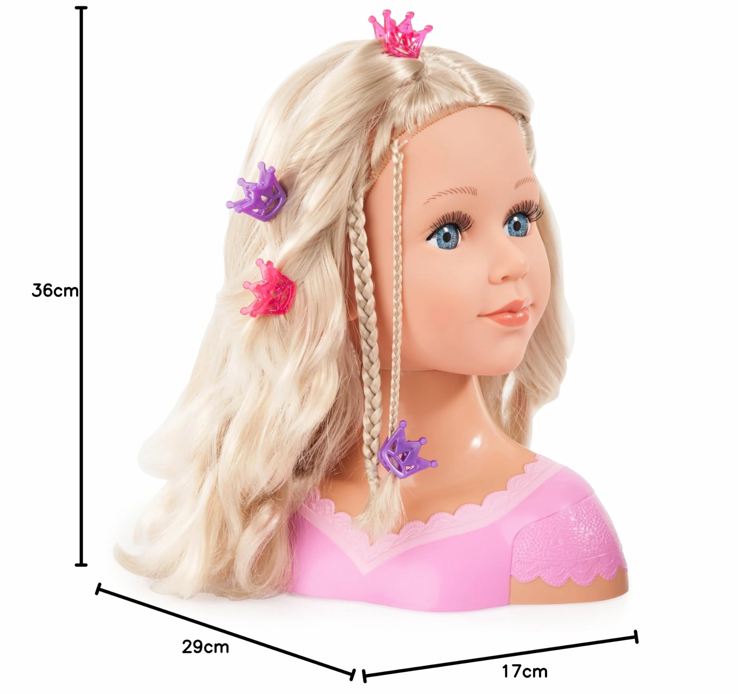 Bayer Design 90088AA Głowa do stylizacji dla dzieci, lalka do stylizacji Charlene Super Model z akcesoriami, blond włosy