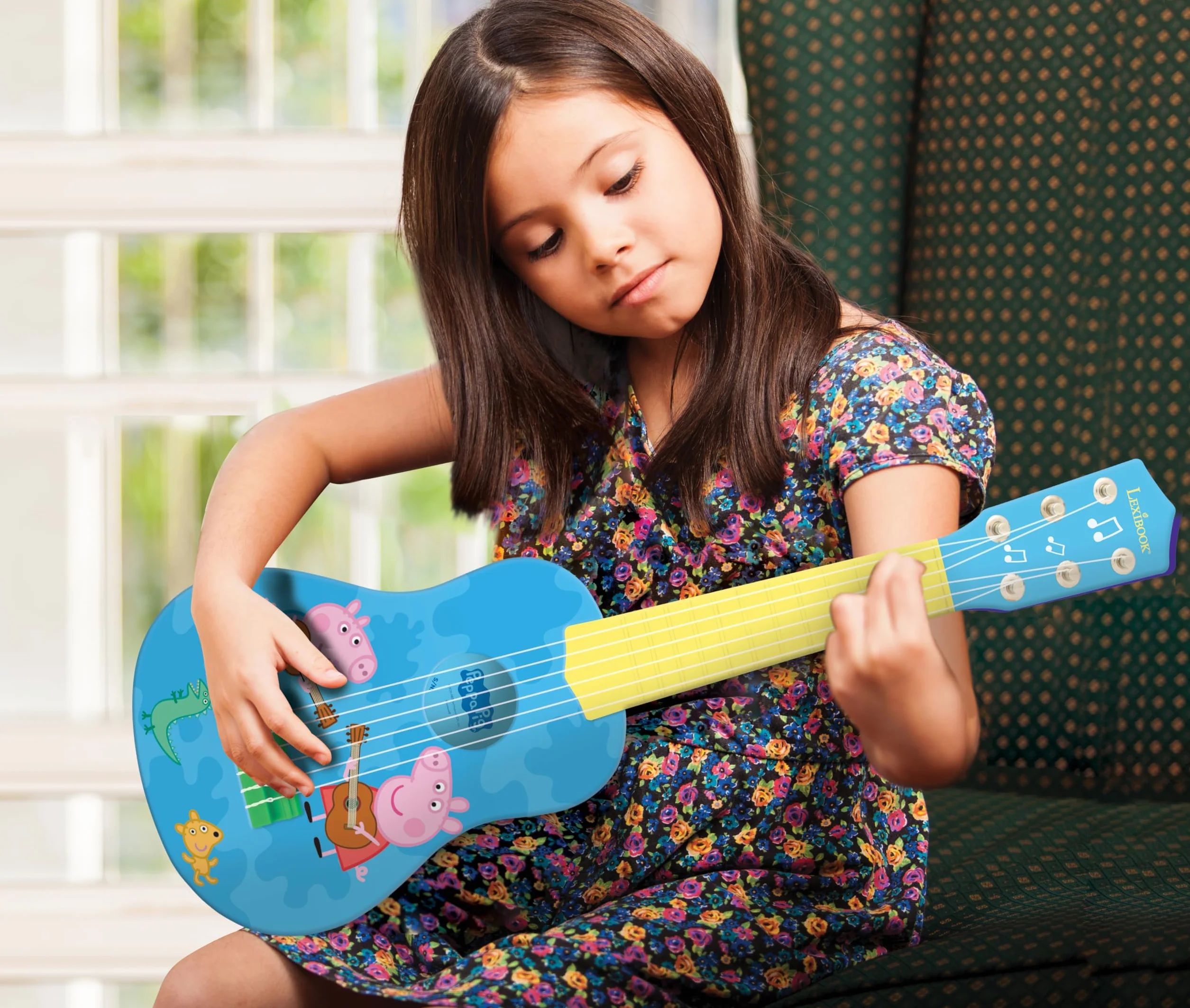 Lexibook Peppa Pig Georges My First Guitare, 6 Strun Nylonowych, 53 cm, Przewodnik w Zestawie, Niebieski, Żółty, K200PP, 53 cm