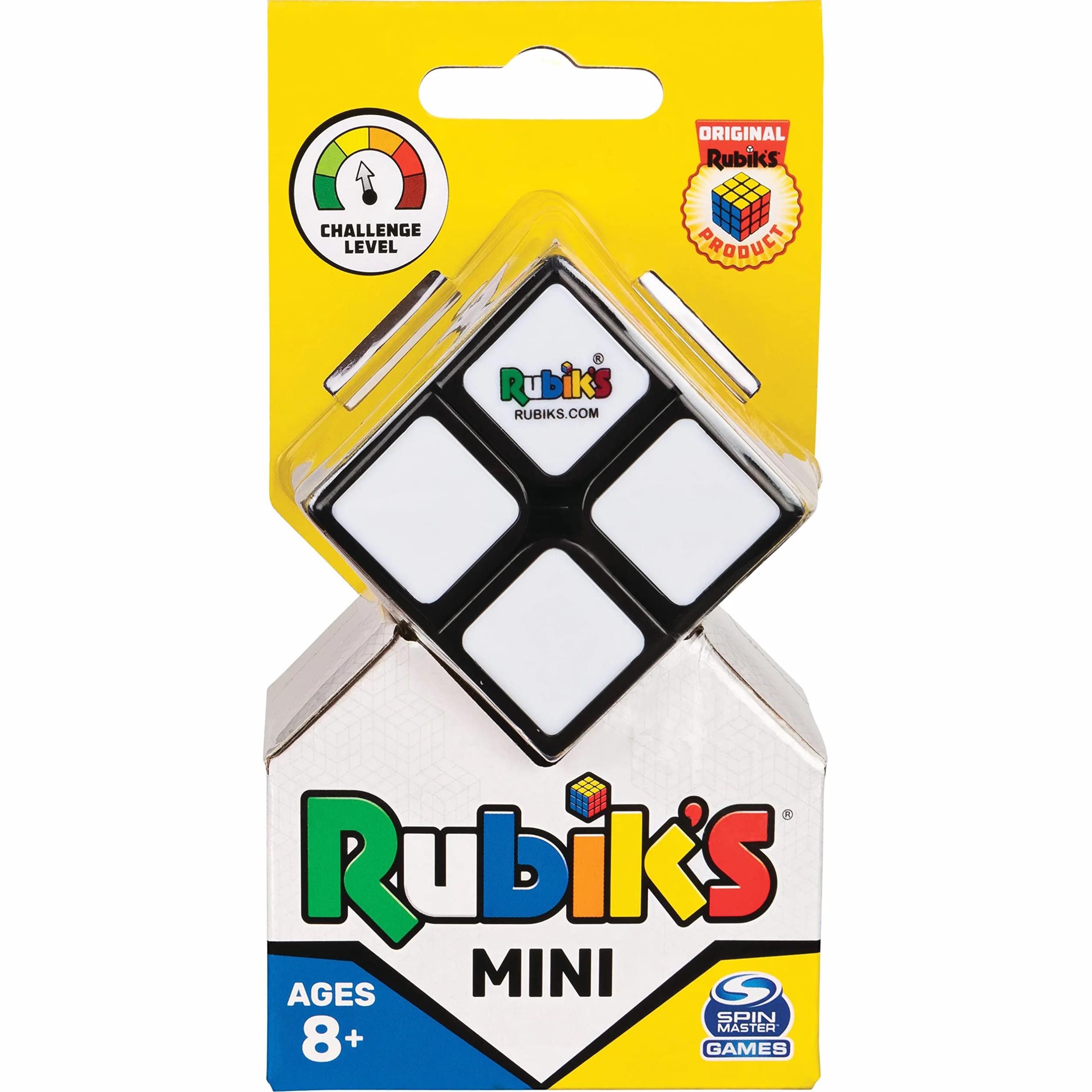 RUBIK'S, SPIN MASTER, oryginalna kostka Rubika 2X2 MINI, z 2 warstwami po 4 kostki, profesjonalna łamigłówka w kolorystyce, kieszonkowa, odpowiednia dla dzieci od 8 lat,
