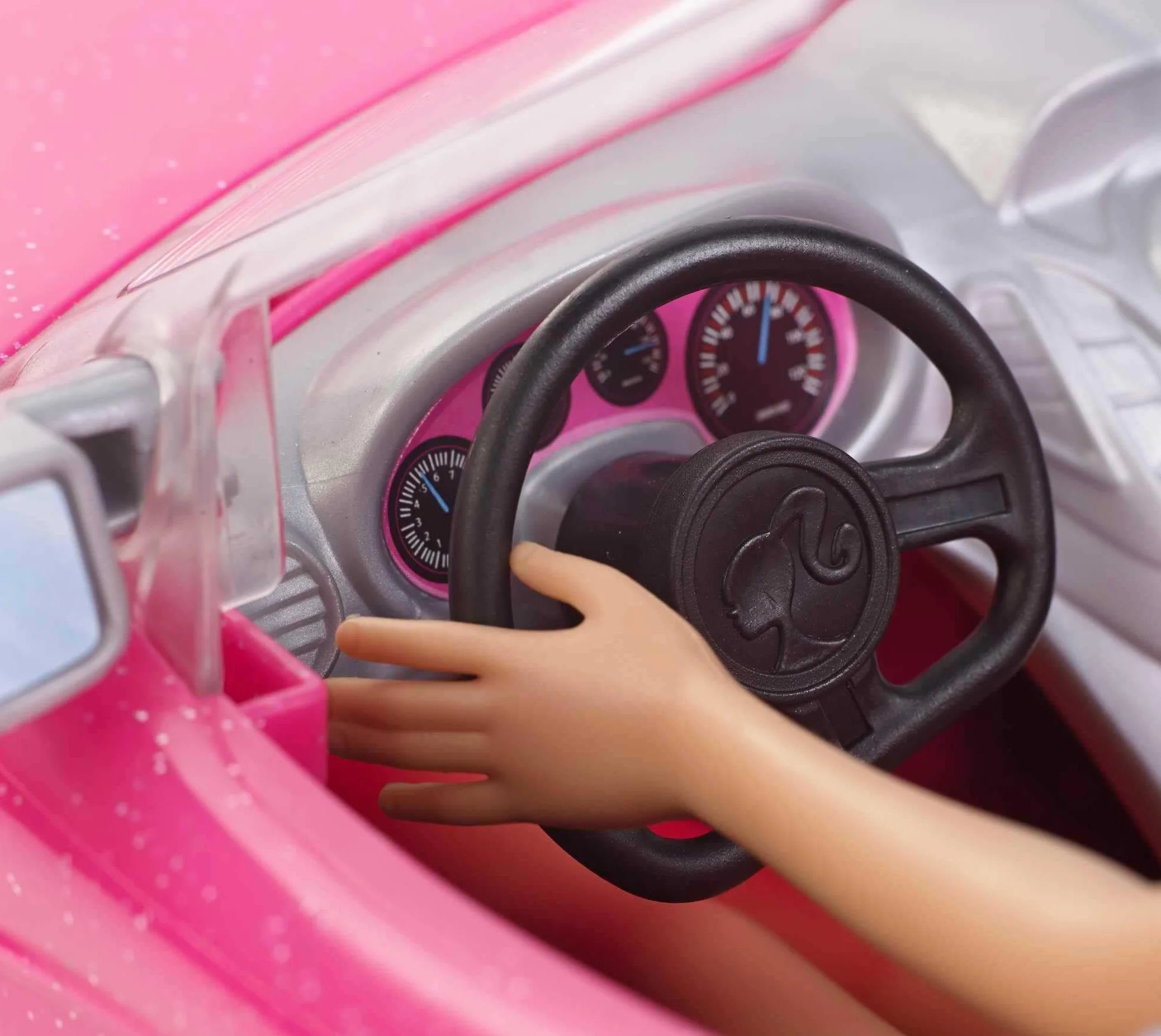 Barbie Playset with Sparkly Pink 2-Seater Toy Convertible Car Featuring Glam Details & Fashion Doll in Sundress & Sunglasses (Amazon Exclusive), DJR55