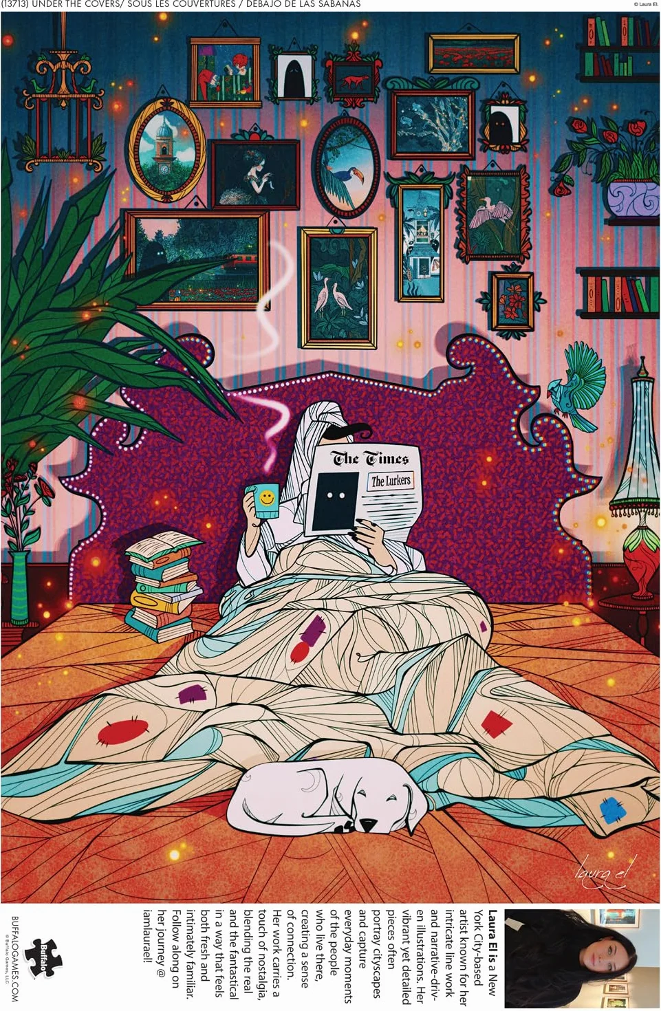 Buffalo Games Bonjour - Laura El - Under The Covers - 1000-elementowe puzzle dla dorosłych - wymagające puzzle idealne na noce gier - gotowy rozmiar to 26,75 x 19,75