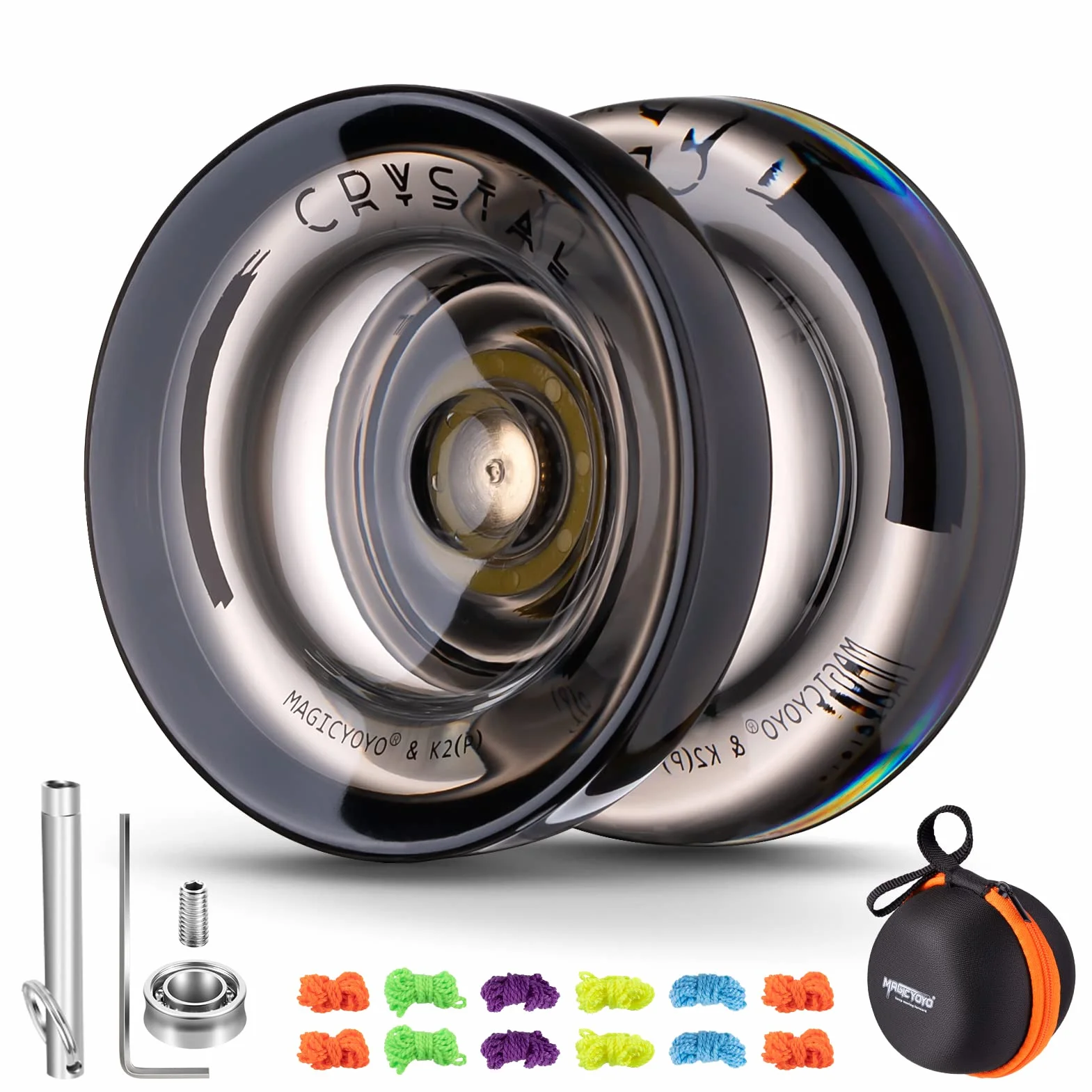 MAGICYOYO Dual Purpose Yoyo dla Początkujących - Responsive K2 Kryształ Czarny, Profesjonalna Piłka z Niereagującym Łożyskiem, Narzędzie do Usuwania Osi