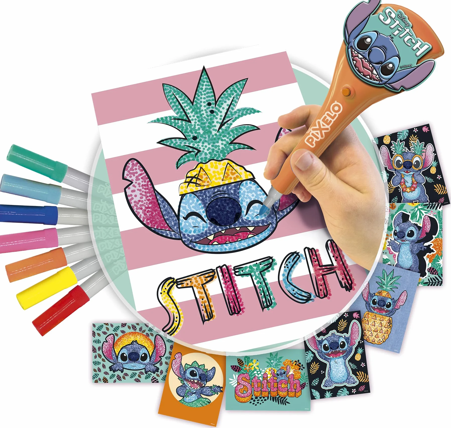 PIXELO - Zestaw Disneya: Stitch - Tworzy piękne kolorowe rysunki w kilka chwil - kreatywna i zabawna aktywność dla dzieci - Kreatywny wypoczynek - Rozwija wyobraźnię - 6+