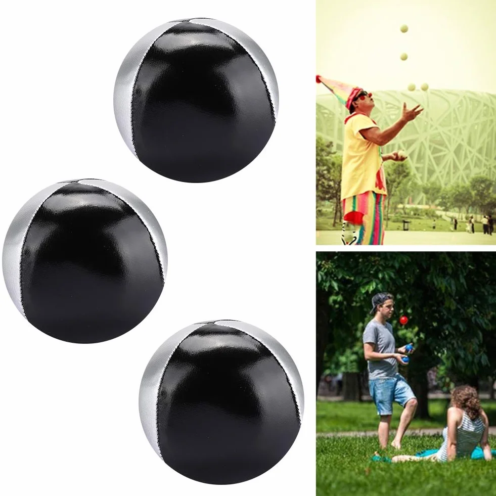 RiToEasysports Thud Juggling Ball srebrne czarne skóra PU miękkie łatwe żonglowanie kulki dla dzieci i dorosłych opakowanie 3 szt.