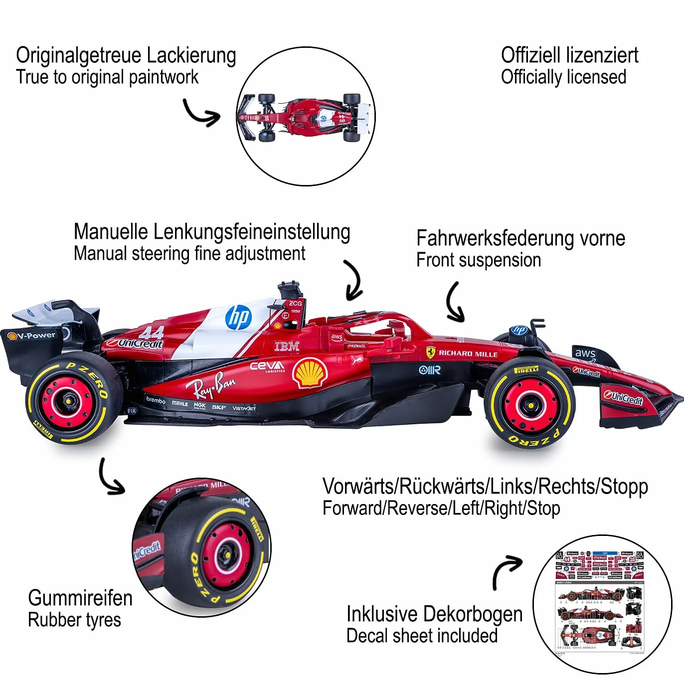 JAMARA Ferrari SF-25 1:18 czerwony 2,4 GHz zdalnie sterowany samochód RC