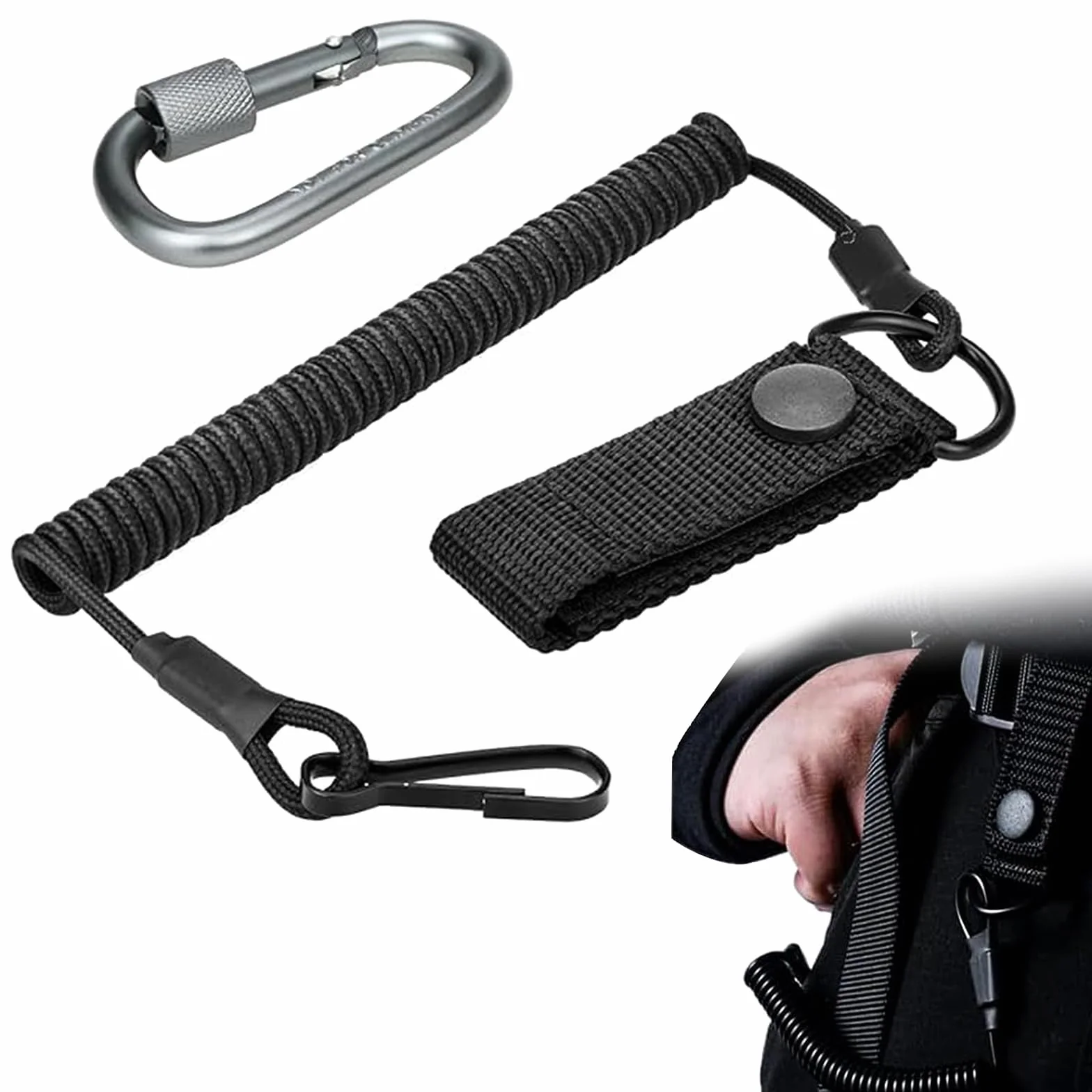 Paracord Tactical Lanyard – elastyczny kabel spiralny z karabińczykiem, spiralny kabel, breloczek do kluczy, elastyczny, karabińczyk do breloka, na kemping, wędrówki, wspinaczkę, wędkowanie na świeżym