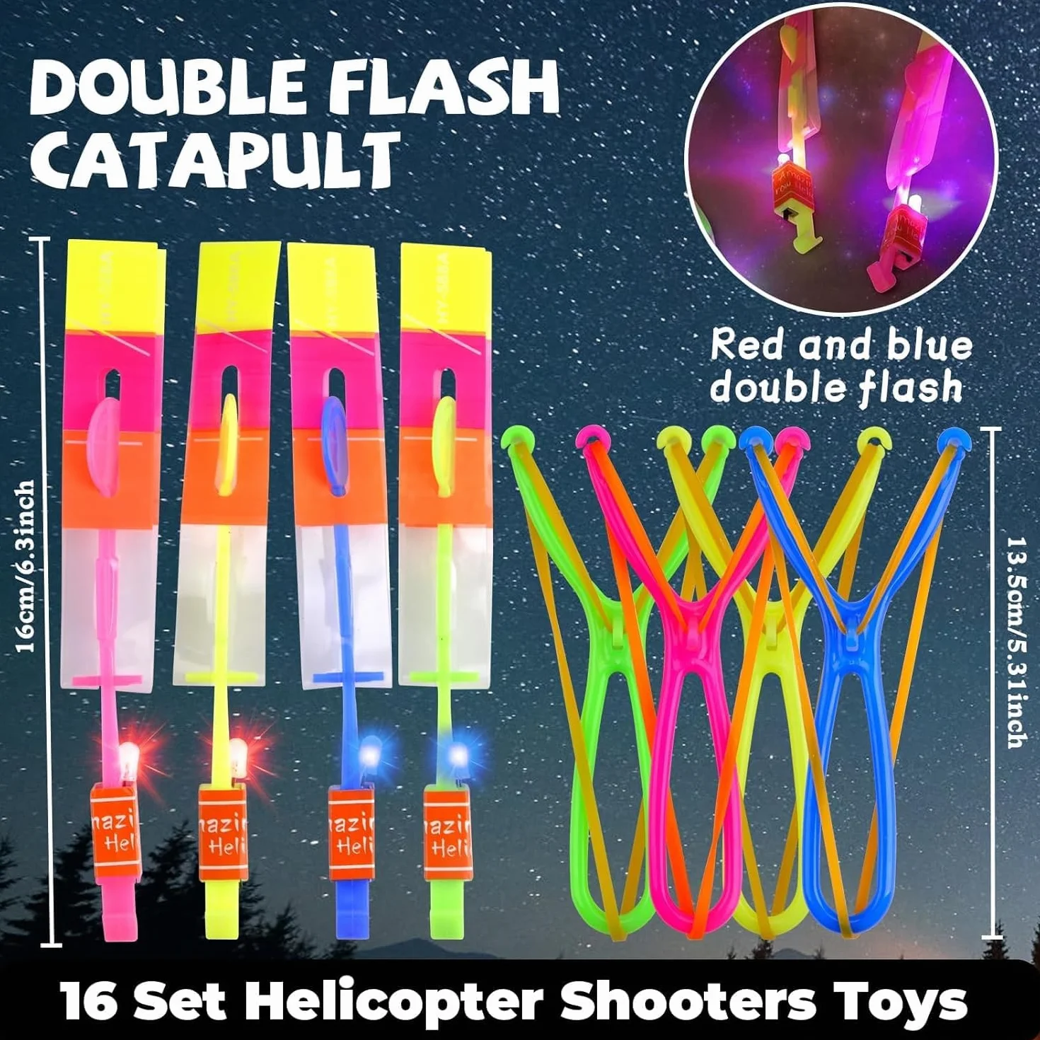 Helikopter Shooters Toy, 16pc imprezy dla chłopców dziewcząt w wieku 6+, LED Light Up Slingshot zabawki strzałki Copters Toys, imprezowe wypełniacze dla dzieci świąteczne prezenty (16PCS)